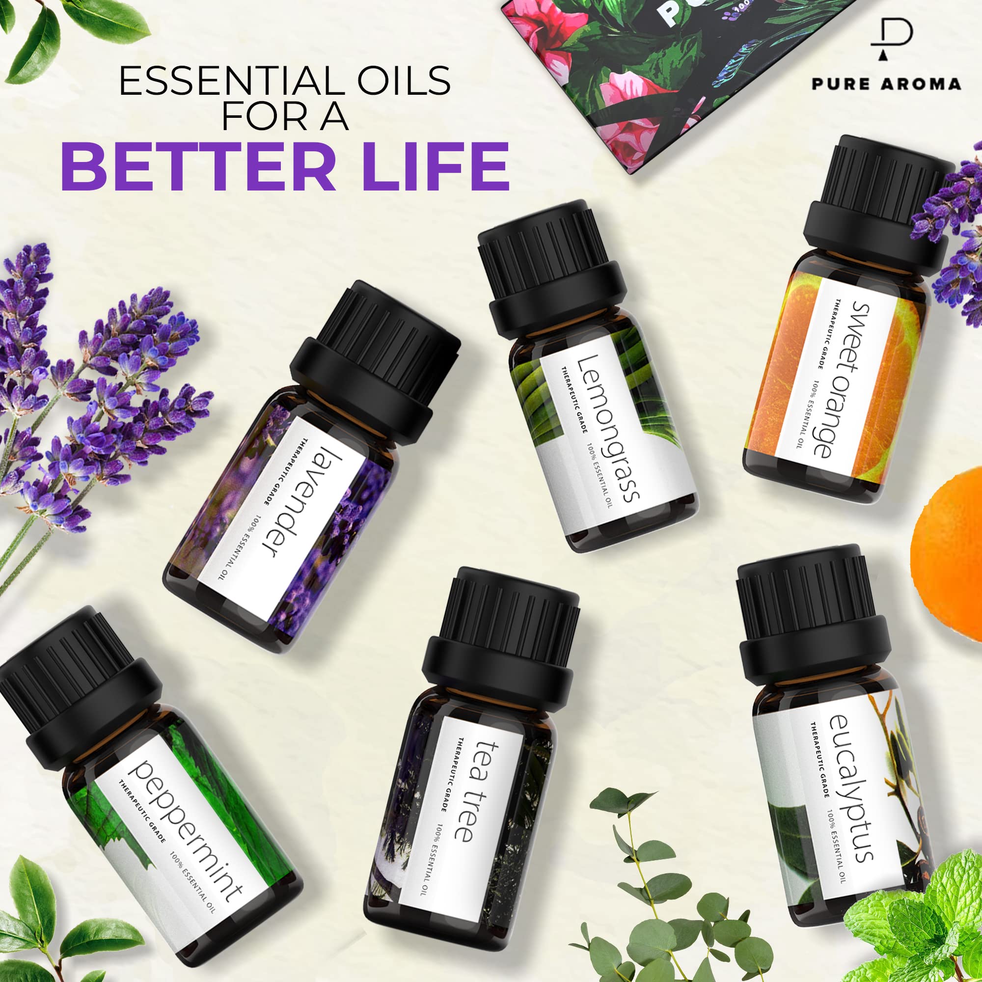 Essential Oils by PURE AROMA 100% Pure Oils kit- Top 6 Aromatherapy Oils Gift Set-6 Pack, 10ML Pure Aroma buy supplements canada