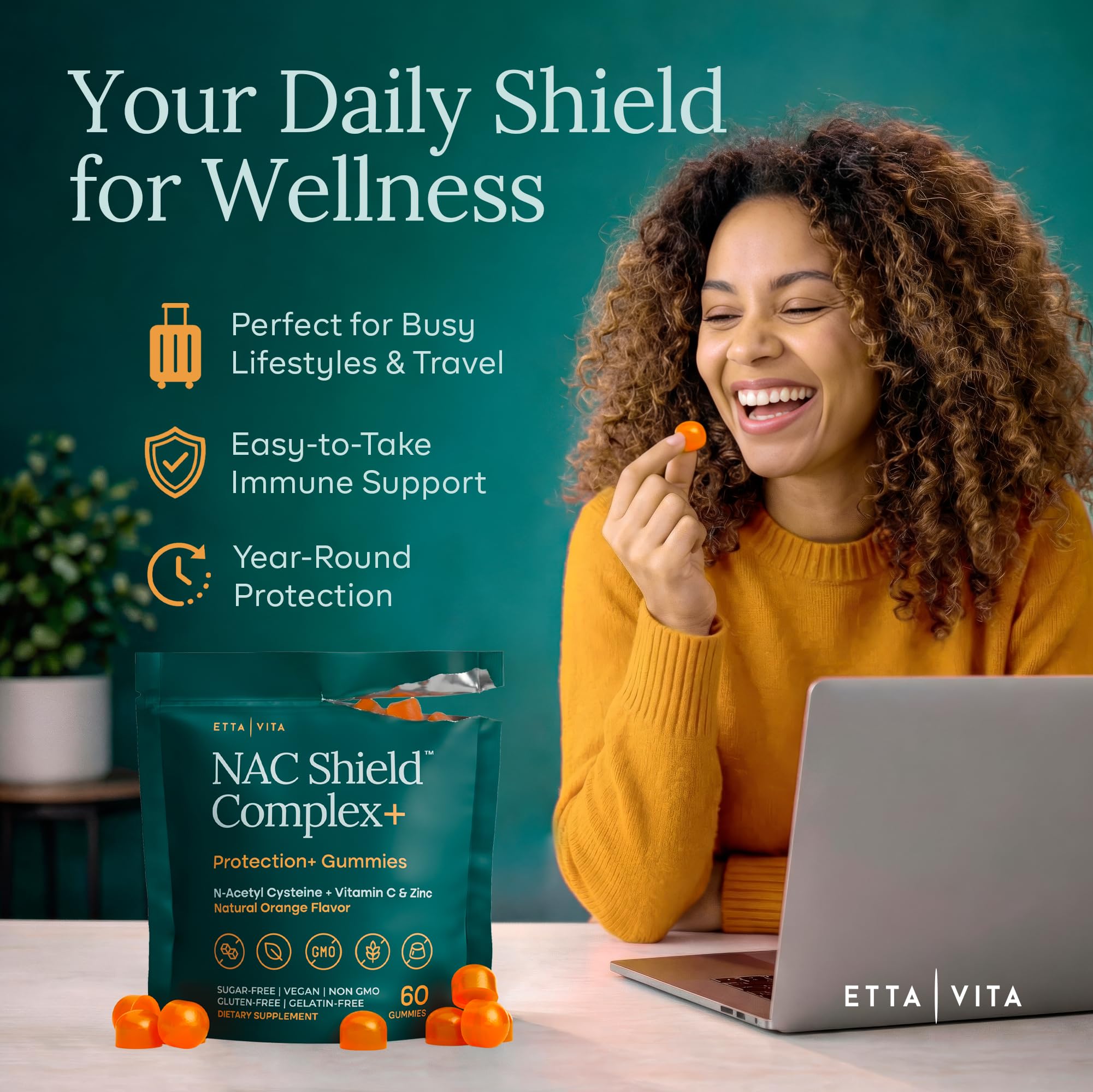 Sugar-Free NAC Gummies (Immune Support Complex) N-Acetyl Cysteine, Vitamin C & Zinc - Supports Respiratory Health, Liver Detox & Cleanse, Kidney Function, NAC Supplement for Kids and Adults - Vegan Etta Vita buy supplements canada