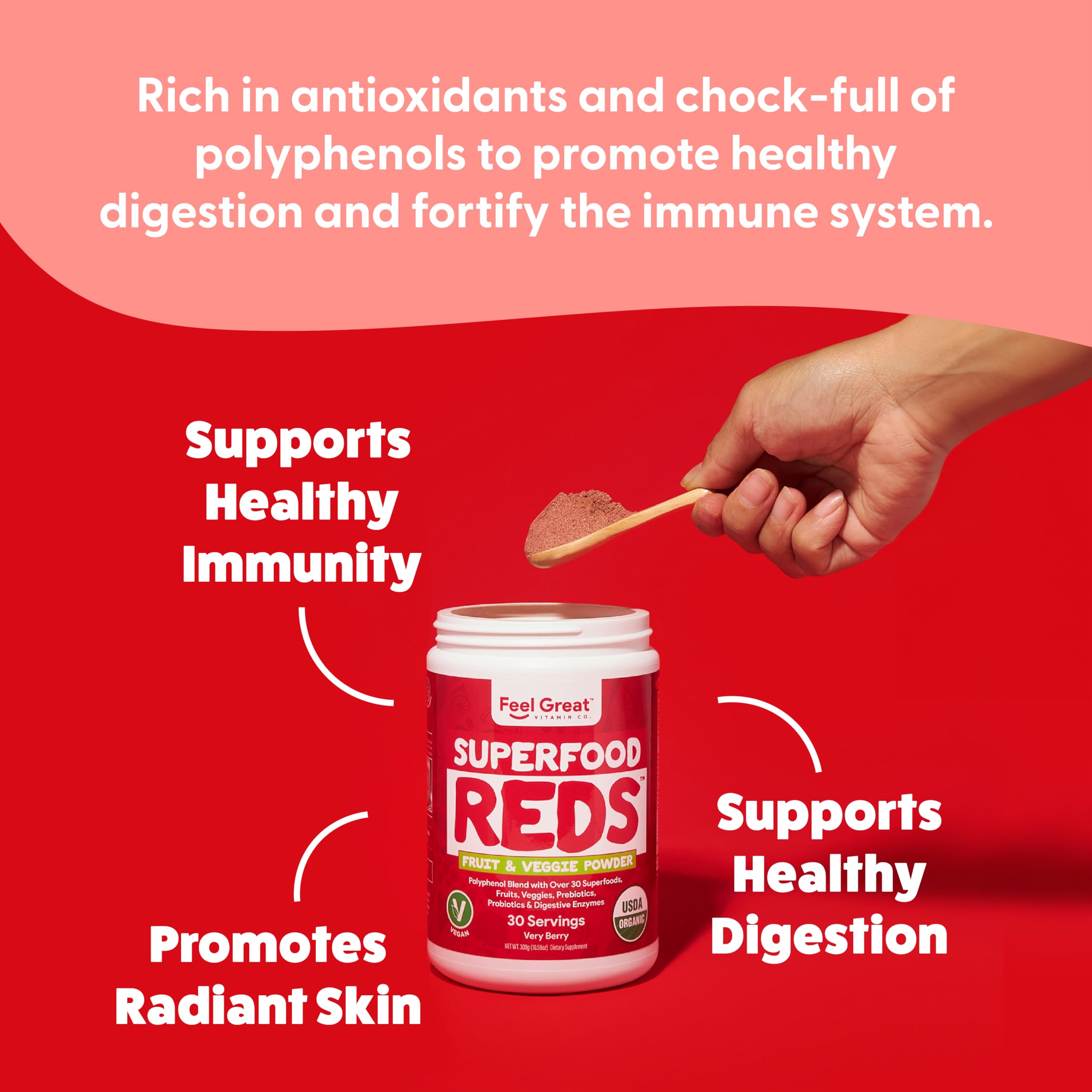 Feel Great Organic Superfood Reds Powder Packed with Beet Root Powder | Digestive Support Including Bloating Relief | Fruit and Veggie Polyphenols Supplement. The Feel Great Vitamin Company buy supplements canada
