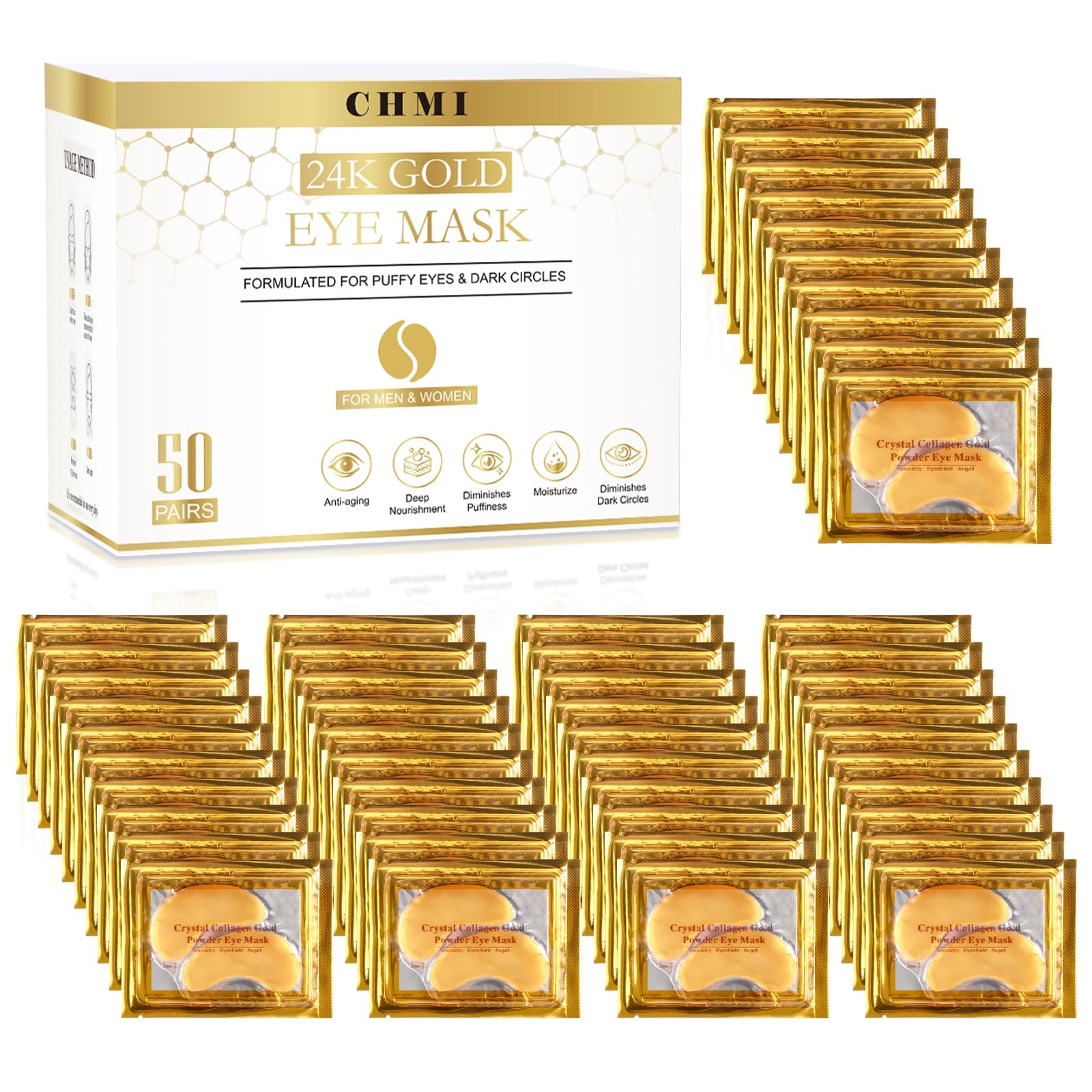 CHMI Under Eye Patches (50 Pairs) - 24K Gold Eye Patches for Puffy Eyes, Dark Circles, EyeBags and Wrinkles CHMI buy supplements canada