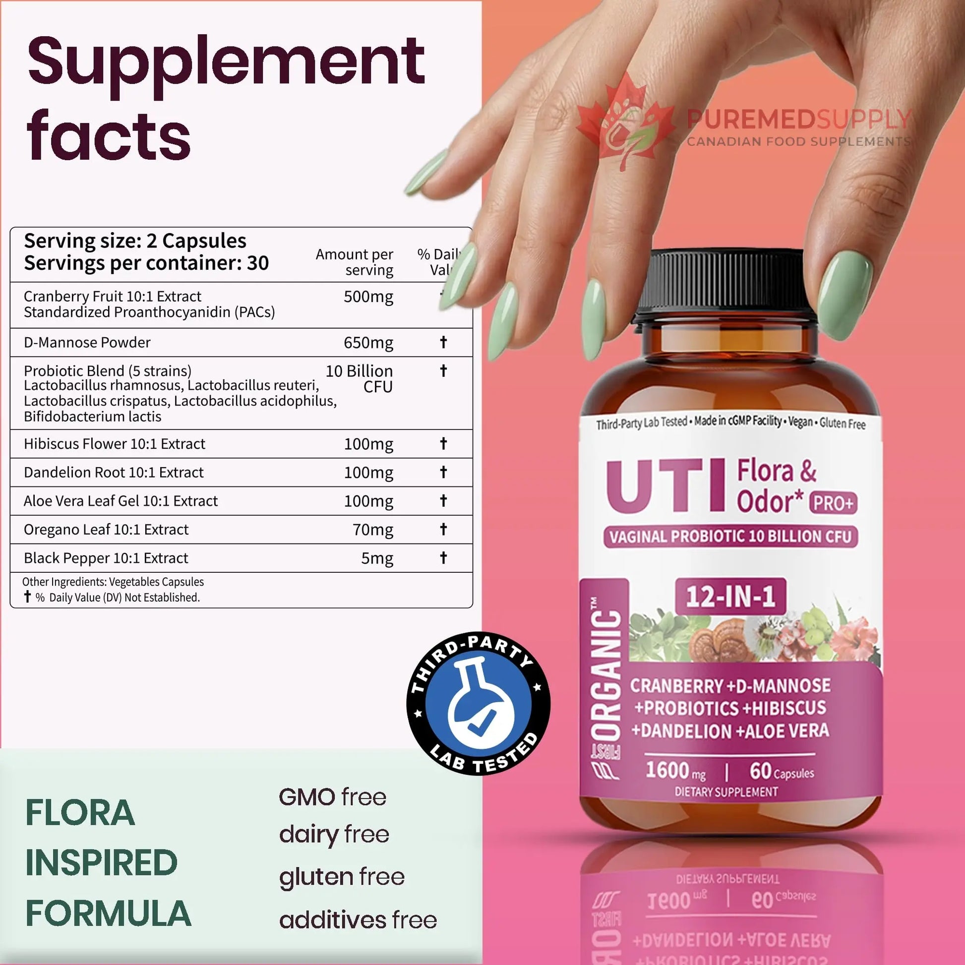 UTI Flora & Odor Pro+ & UTI Yeast & pH Pro+ | Pack of 2 | Vaginal Probiotics for Feminine Hydration & Freshness Support | Third-party Tested, cGMP Facility, Vegan, Non-GMO, Gluten-Free | 60+60 Caps FIRSTORGANIC buy supplements canada