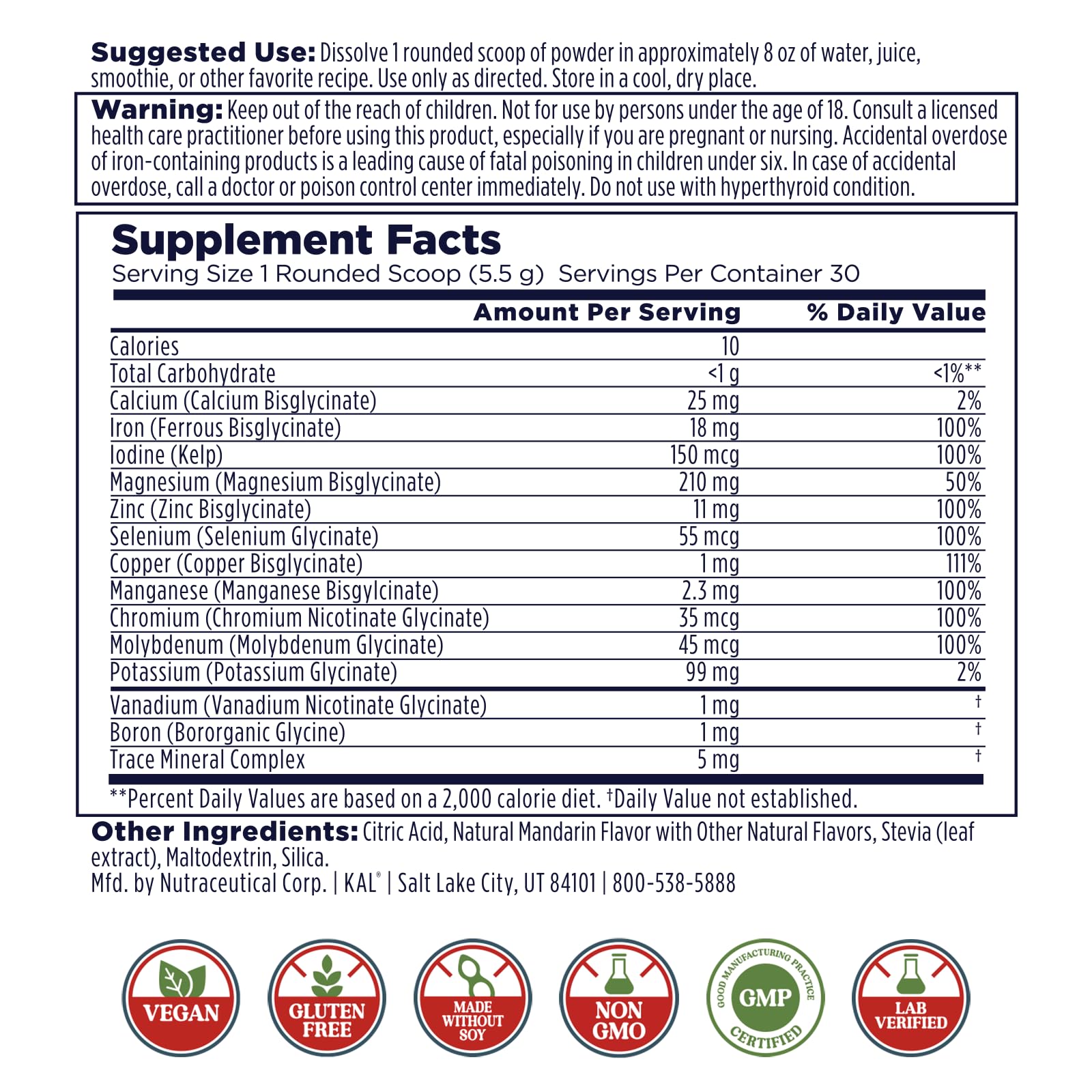 KAL Total Mineral+ Powder - Total Complex - Magnesium Glycinate, Zinc, Calcium and More - Bone Health & Whole Body Support Supplement - Vegan, Non-GMO, Gluten-Free 60-Day Guarantee - 30 Servings KAL buy supplements canada