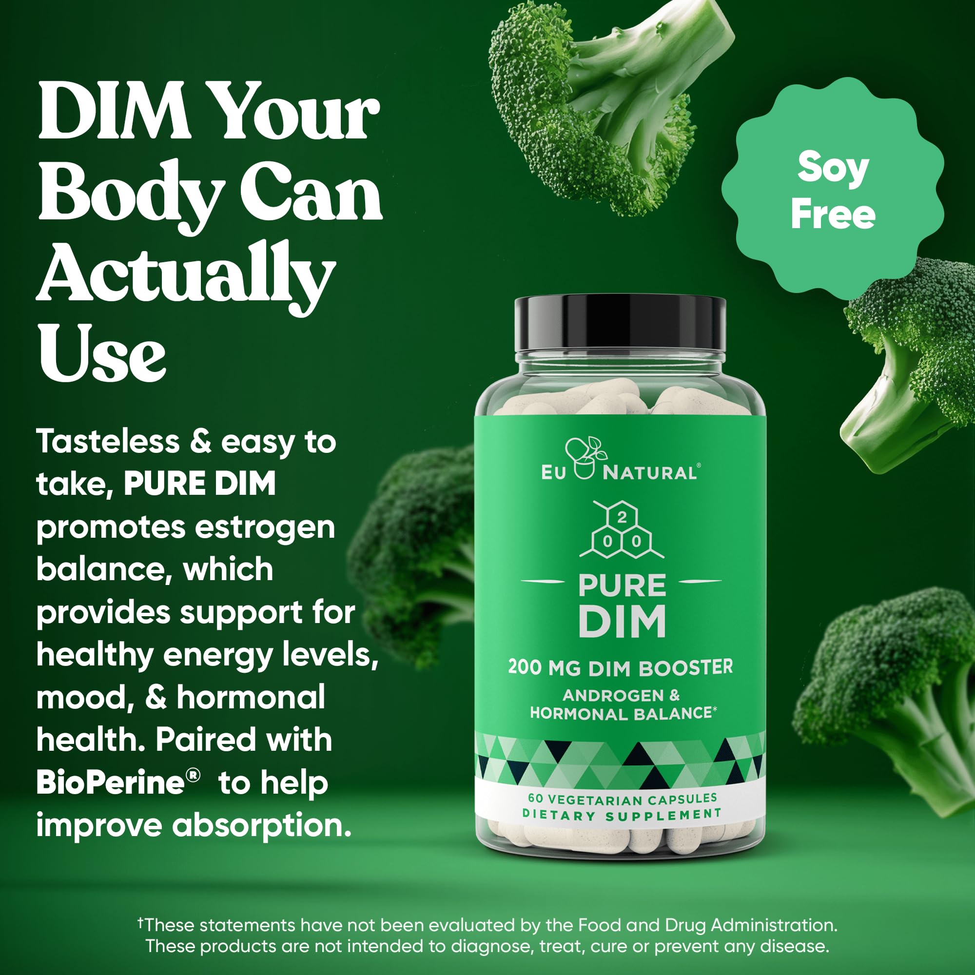 DIM Supplement Pure 200 Mg for Women or Men – Estrogen Hormone Balance Supplement for Energy, Fatigue, Stress, Menopause, Hot Flashes – Enhanced Bioavailability BioPerine – 60 Vegan Soft Capsules Eu Natural buy supplements canada