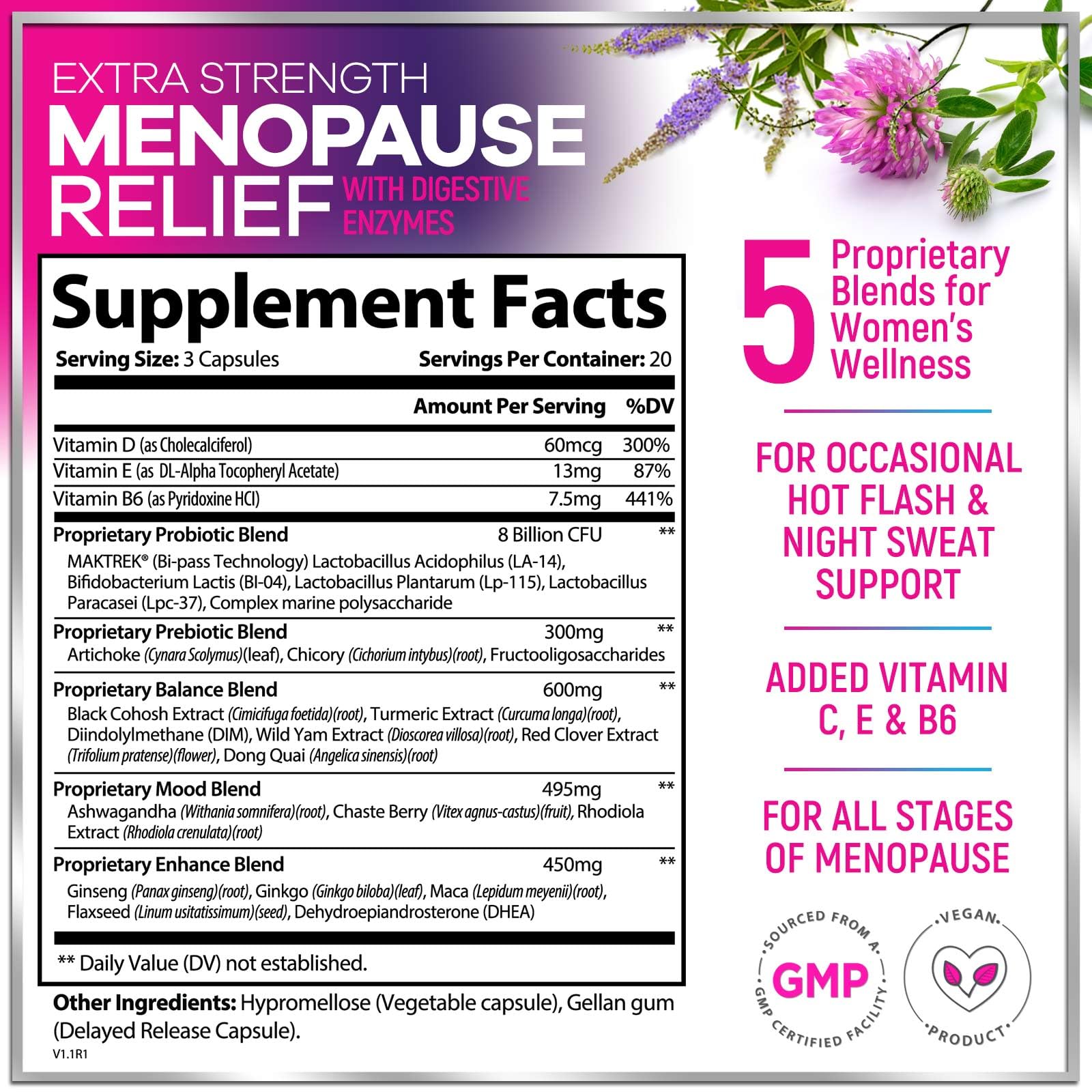 Menopause Supplements for Women - Complete Hot Flash Night Sweats & Menopause Relief Pills, 8 Billion CFU Probiotics with Dong Quai & Black Cohosh for Vaginal, Digestive Support - 60 Capsules Hello Lovely! buy supplements canada