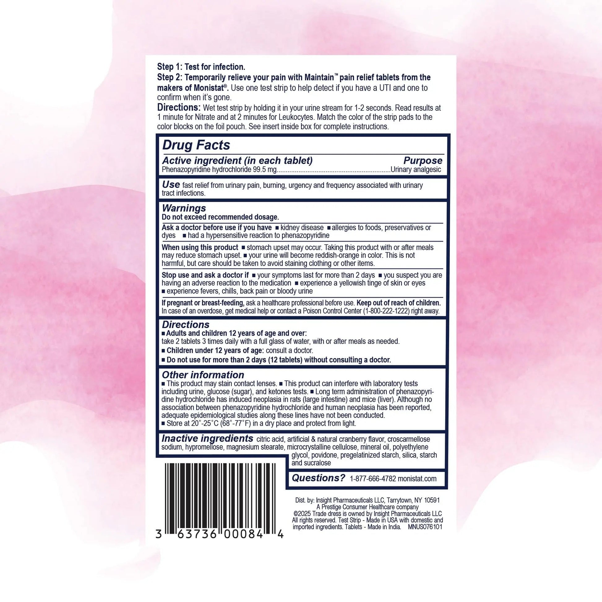 Monistat Maintain UTI 2-in-1 Test & Pain Relief Kit, 2 Test Strips & 12 Urinary Pain Relief Tablets, 2 Minute Results and Maximum Strength Pain, Burning and Urgency Relief Monistat buy supplements canada