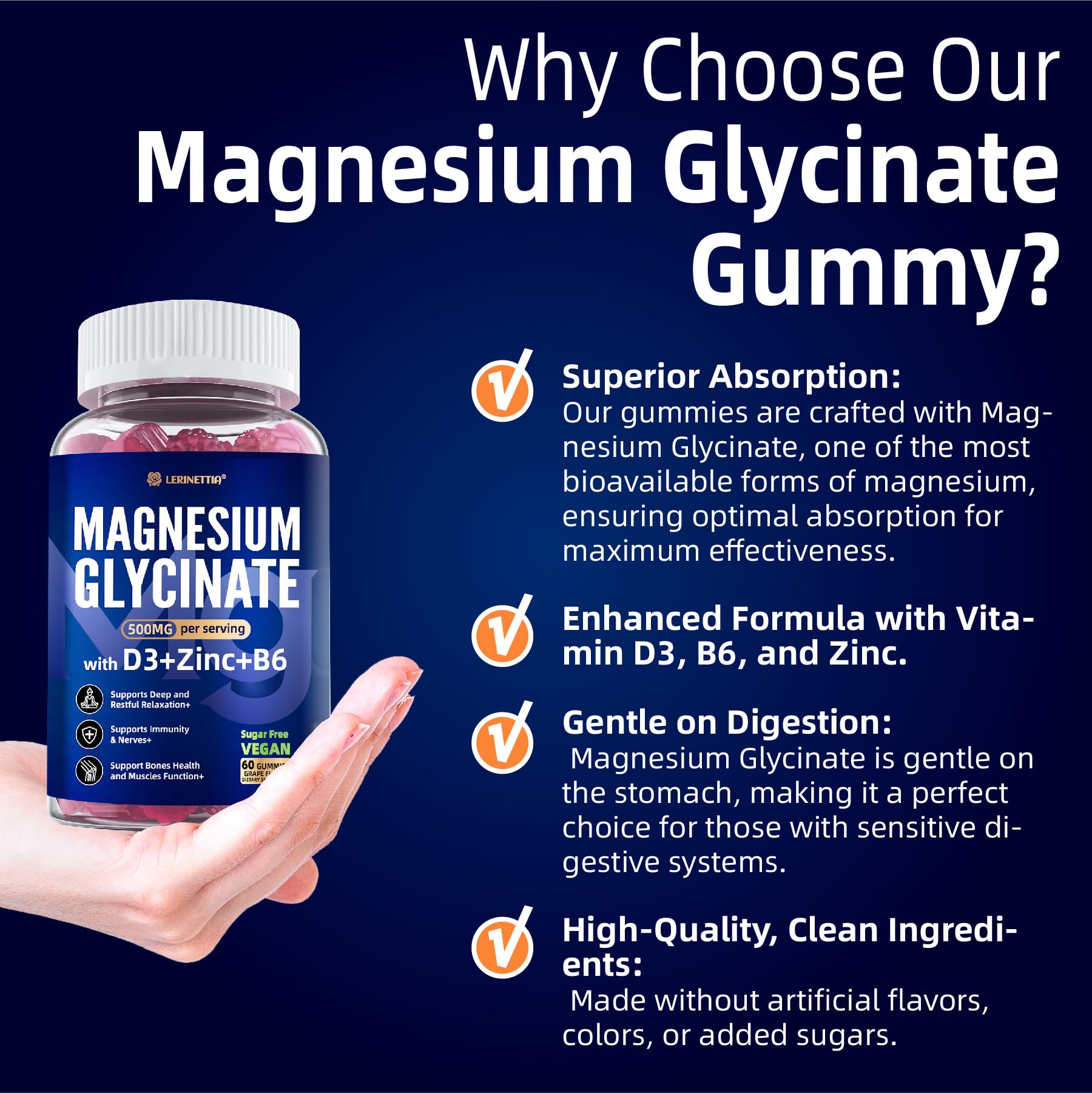 Magnesium Glycinate 500mg/250mg for Adults Teens - Plus D3,B6 & Zinc - Magnesium Glycinate Gummies,High Absorption - Support for Relaxation,Brain,Bone & Immunity Health - Sugar Free - 120Cts Lerinettia buy supplements canada