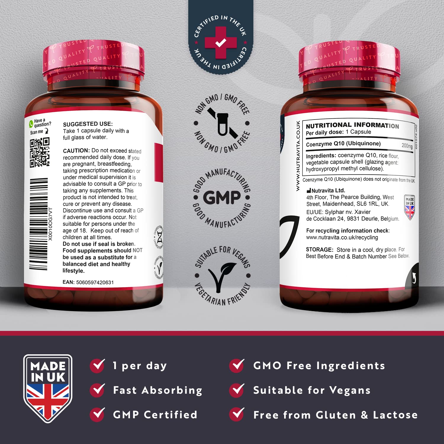 CoQ10 200mg - 120 Vegan Capsules of High Strength Co Enzyme Q10 (4 Months Supply) Nutravita buy supplements canada