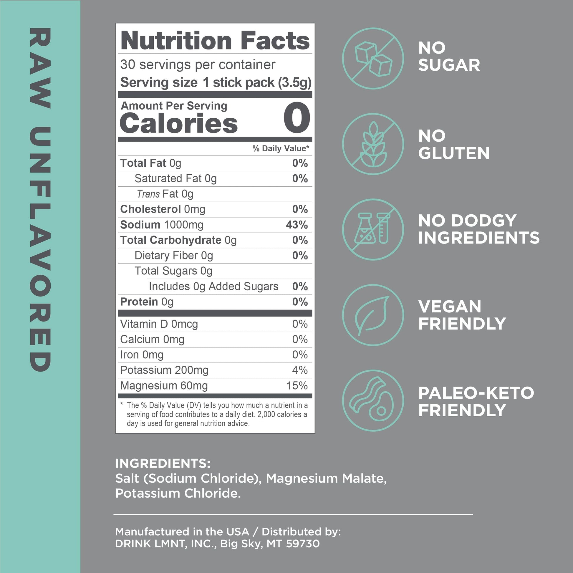 LMNT Zero-Sugar Electrolytes - Raw Unflavored Salt - Hydration Powder Packets Drink LMNT buy supplements canada