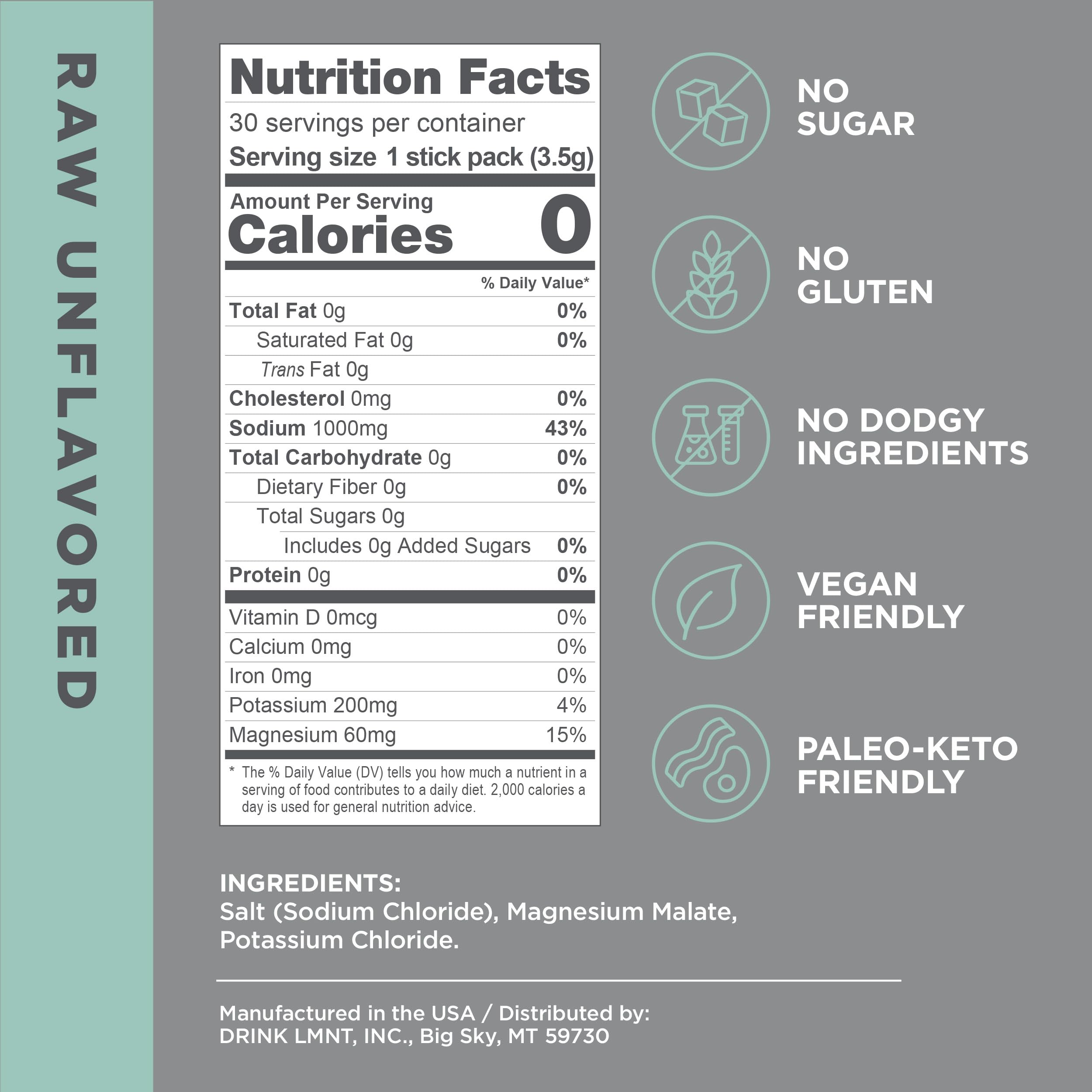 LMNT Zero-Sugar Electrolytes - Raw Unflavored Salt - Hydration Powder Packets Drink LMNT buy supplements canada