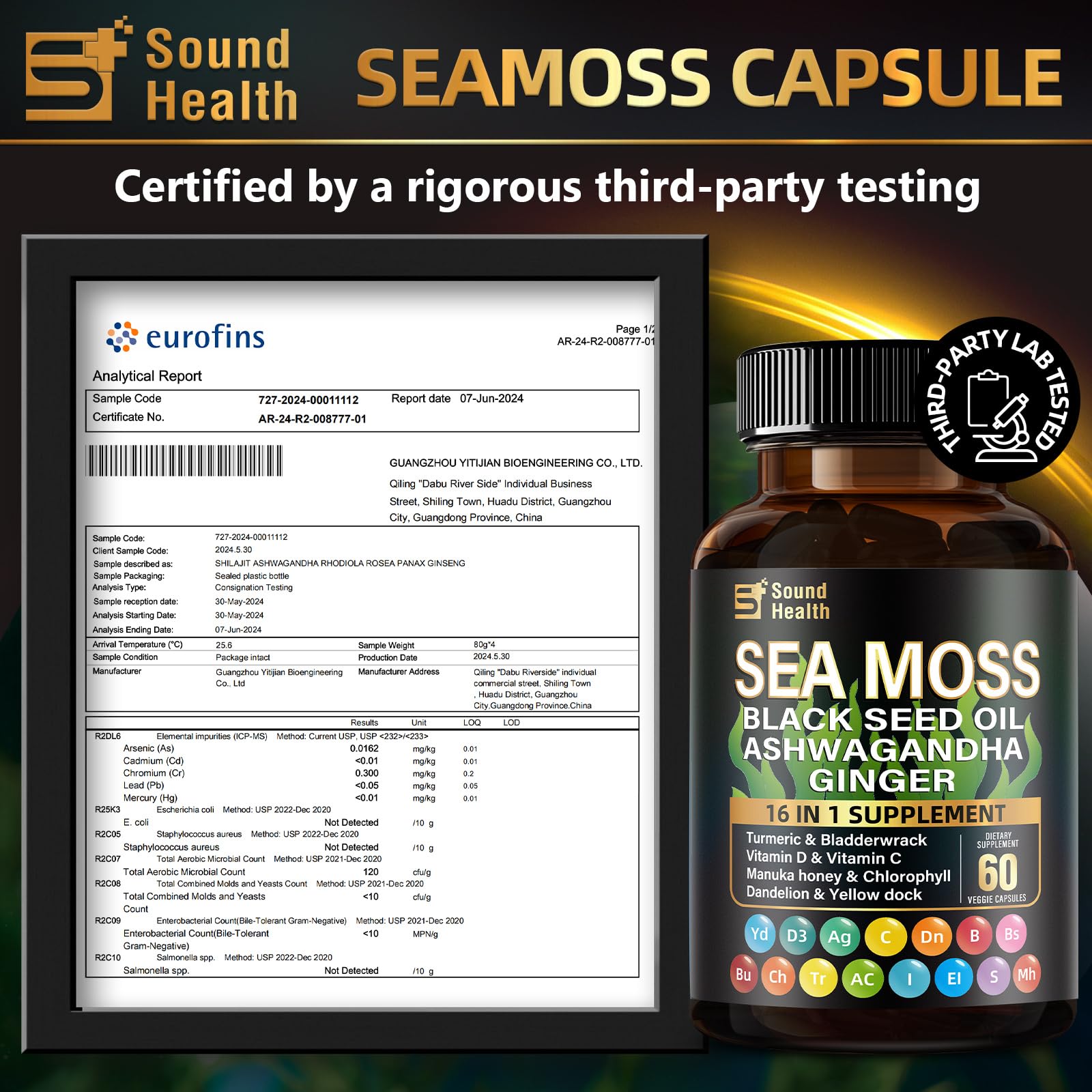 Sea Moss Capsules with Ashwagandha, Turmeric, Bladderwrack, Vitamins C & D for Natural Energy, Sleep Support & Hair Growth, 1200mg Herbal Blend, for Man & Women, Third-Party Tested，16-in-1 Supplement SoundHealth buy supplements canada