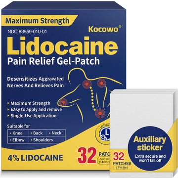 Kocowo 4% Lidocaine Maximum Strength Pain Relief Gel Patches with Auxiliary Patches for Neck Back Knee Joint Ache Muscle Soreness, 3.9” x 5.5”, 32-Count Box, NDC：83559-010-01 Kocowo buy supplements canada