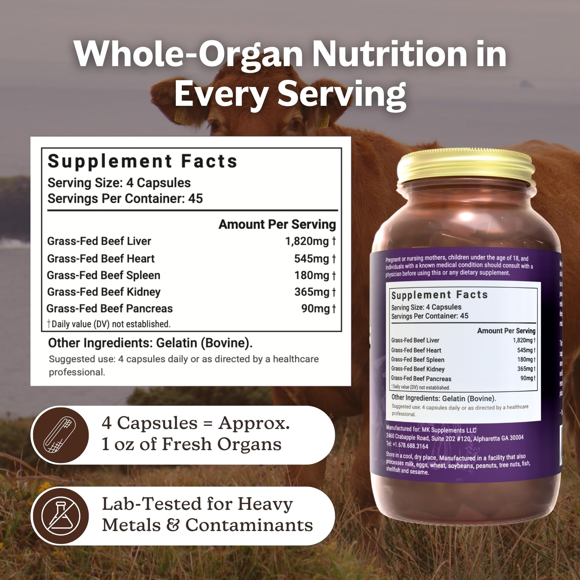 MK Supplements Grass-Fed Beef Organs Capsules | 5 Organs in Nature-Identical Ratios | B12, Copper & Heme Iron | Regeneratively Raised | 150 Capsules MK Supplements buy supplements canada