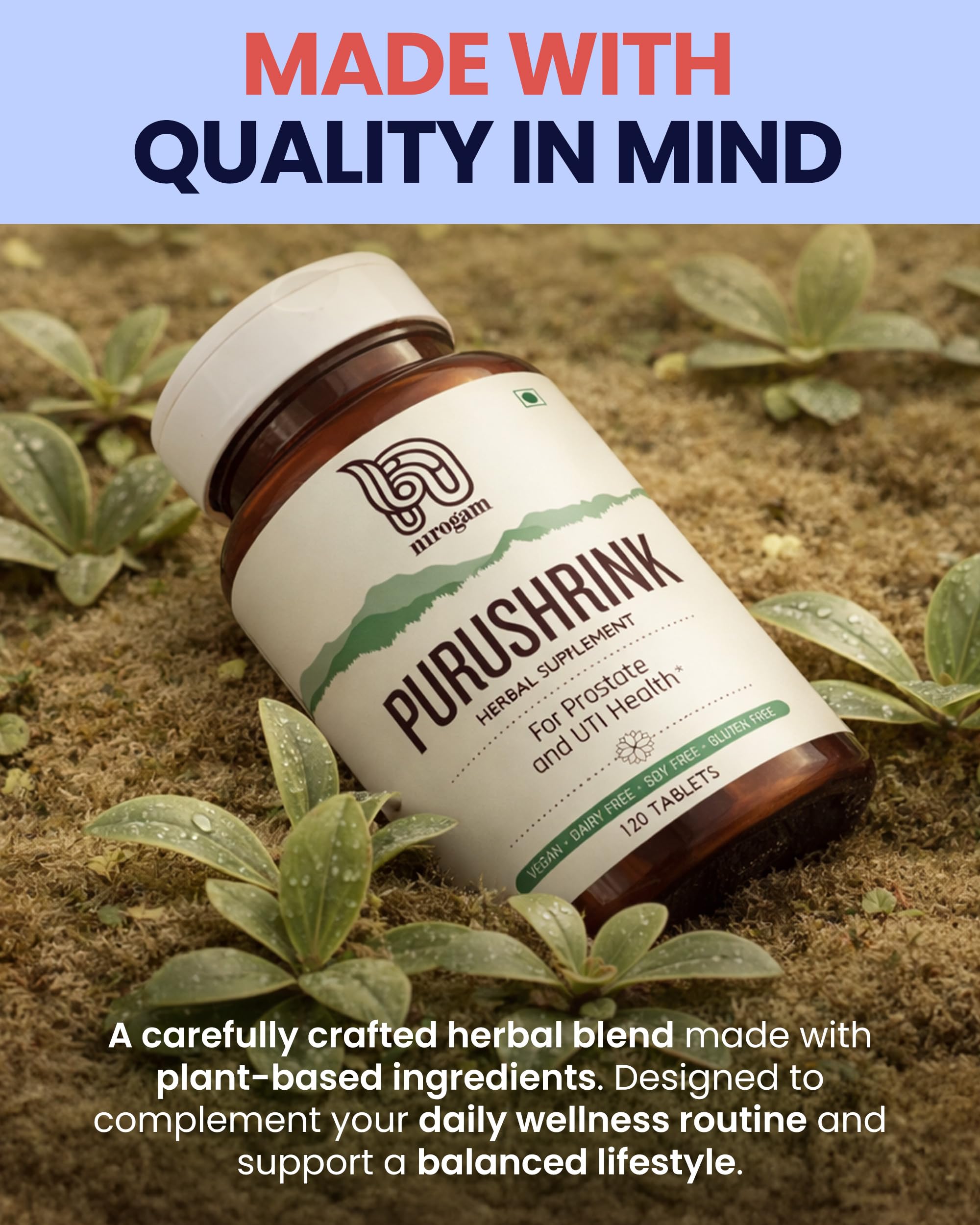 Nirogam Purushrink - BPH Prostate Supplement for Men, Supports Better Sleep & Urinary Health - Natural Ayurvedic Herbal Supplement 120 Tablets - Vegan, Dairy Free, Gluten Free Nirogam buy supplements canada