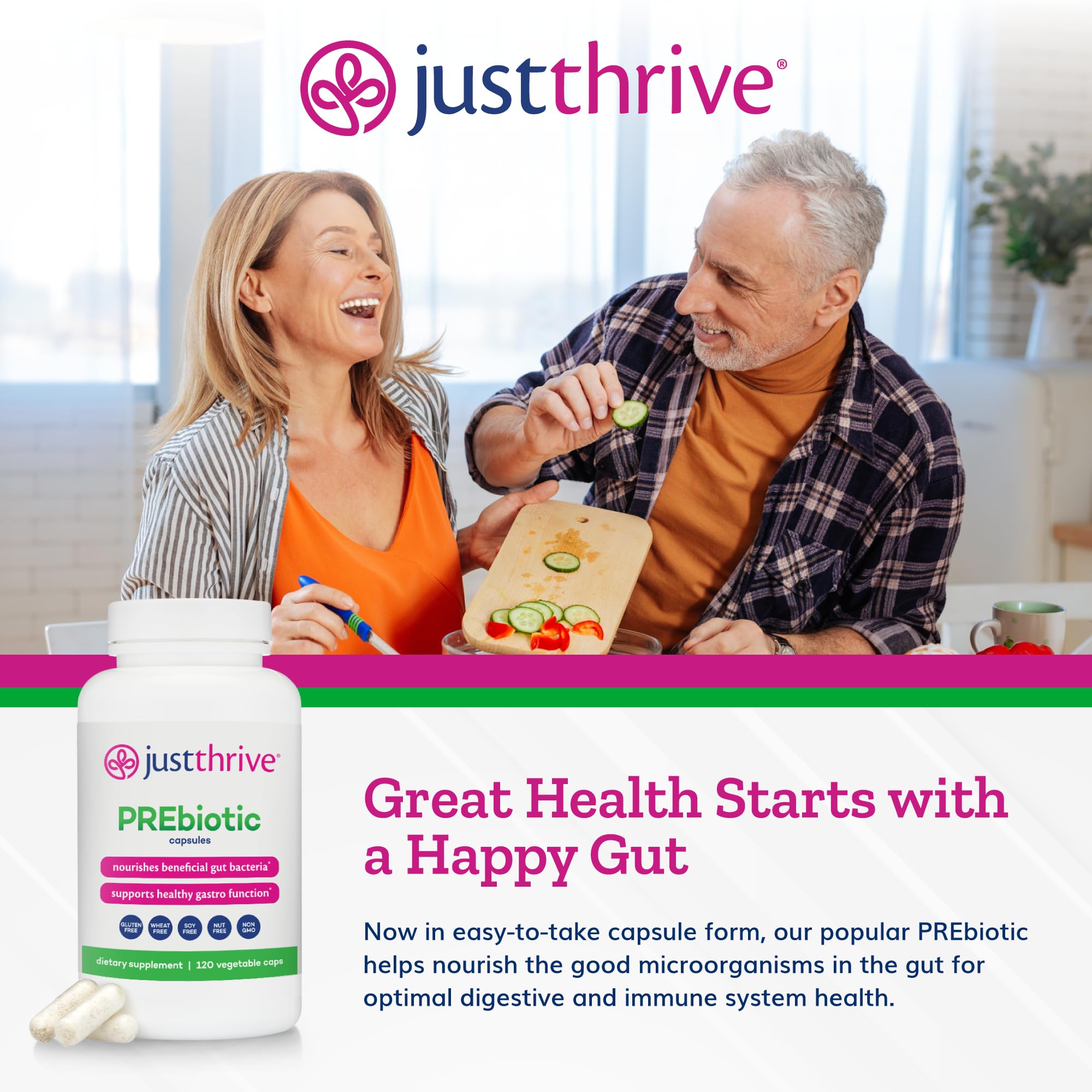 Just Thrive PREbiotic Capsules - Prebiotic Blend for Gut Health and Immune Support, 120 Caps Just Thrive buy supplements canada