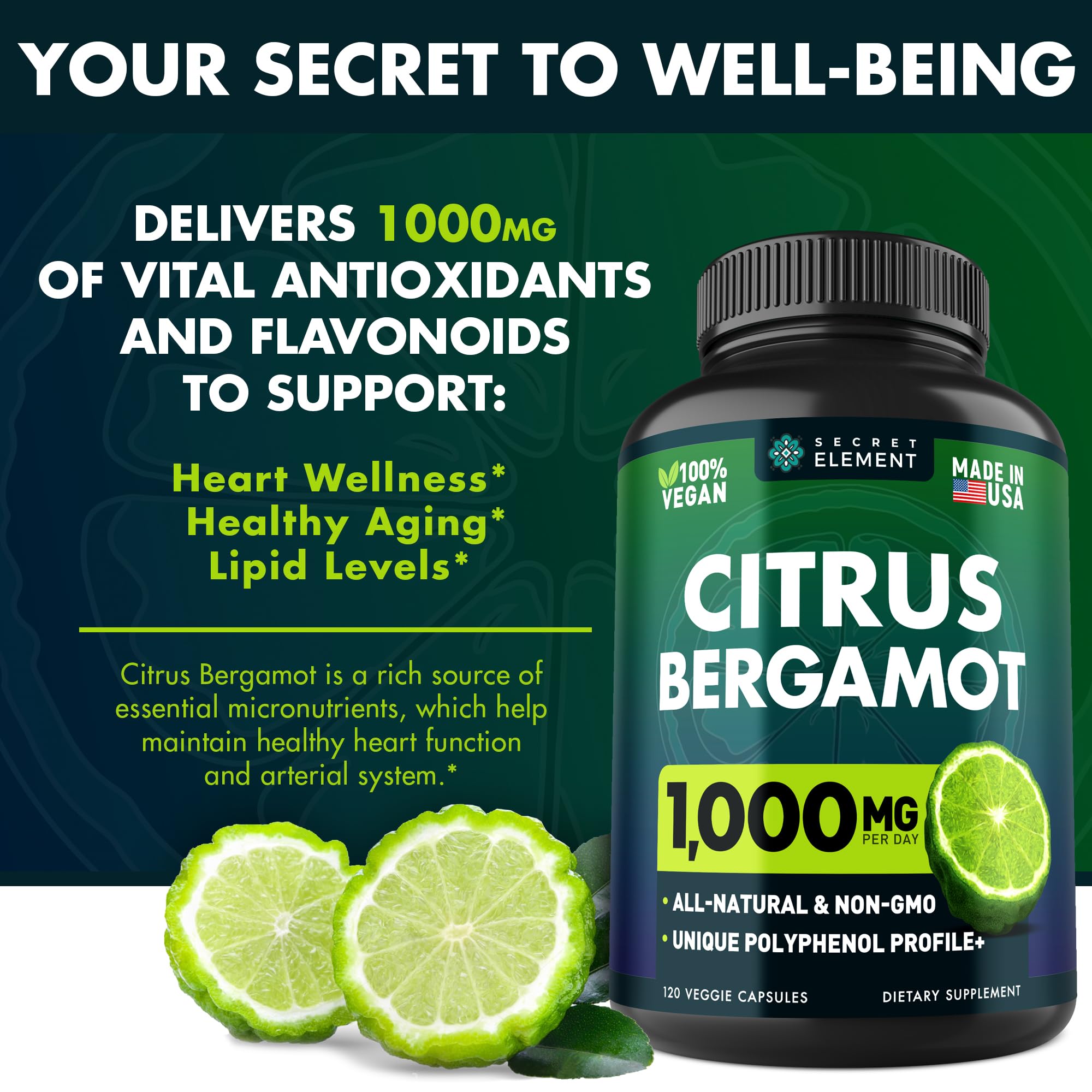 Citrus Bergamot Extract 1000mg - Citrus Bergamot Supplement for Heart, Immune System Secret Element buy supplements canada