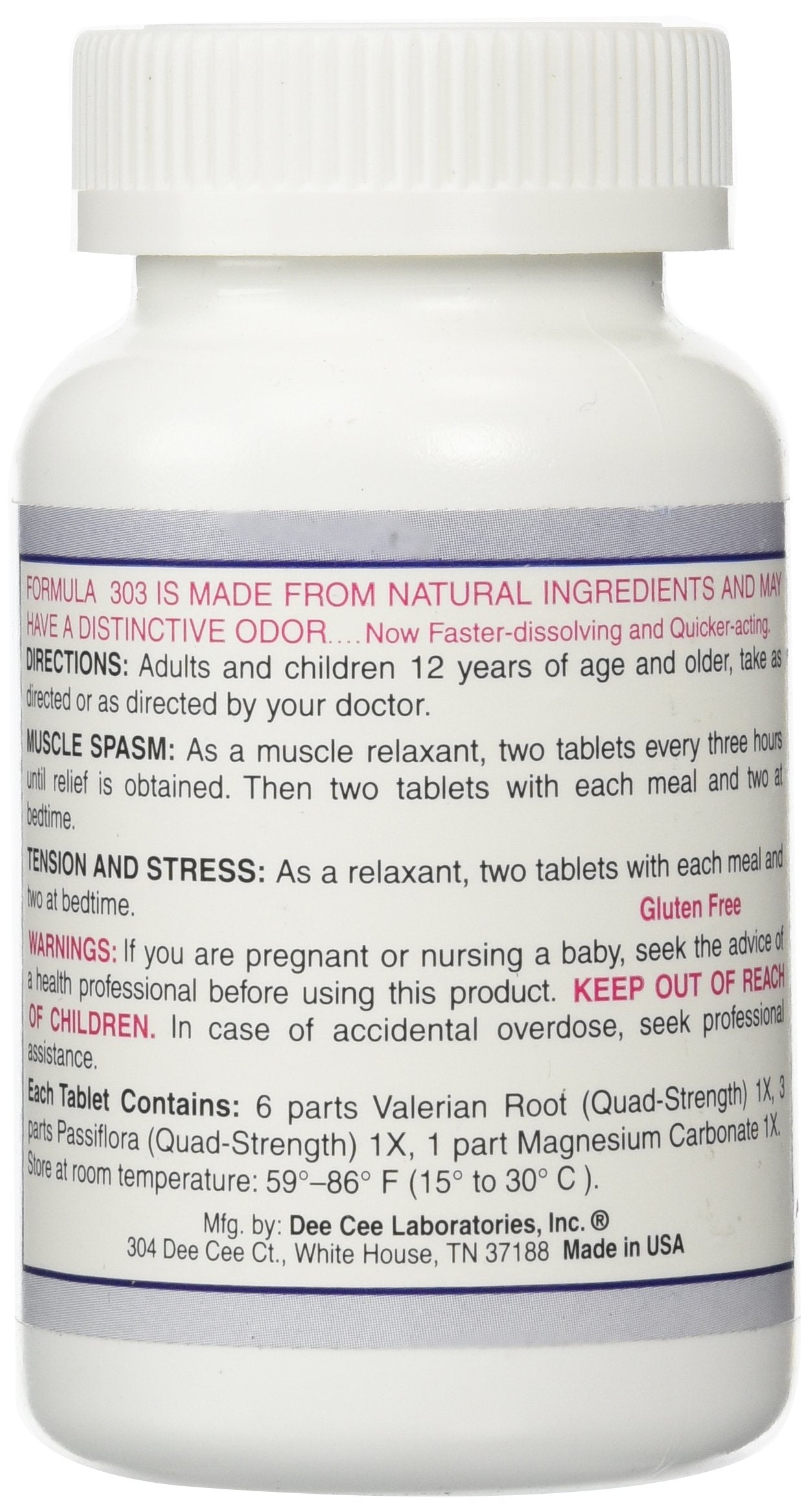 Dee Cee Labs Formula 303 Maximum Strength All-Natural Relaxant Tablets, 250 Tablets; All-Natural Relaxant containing Magnesium for Sore Muscles, Passion Flower, and Valerian Root Dee Cee Laboratories buy supplements canada
