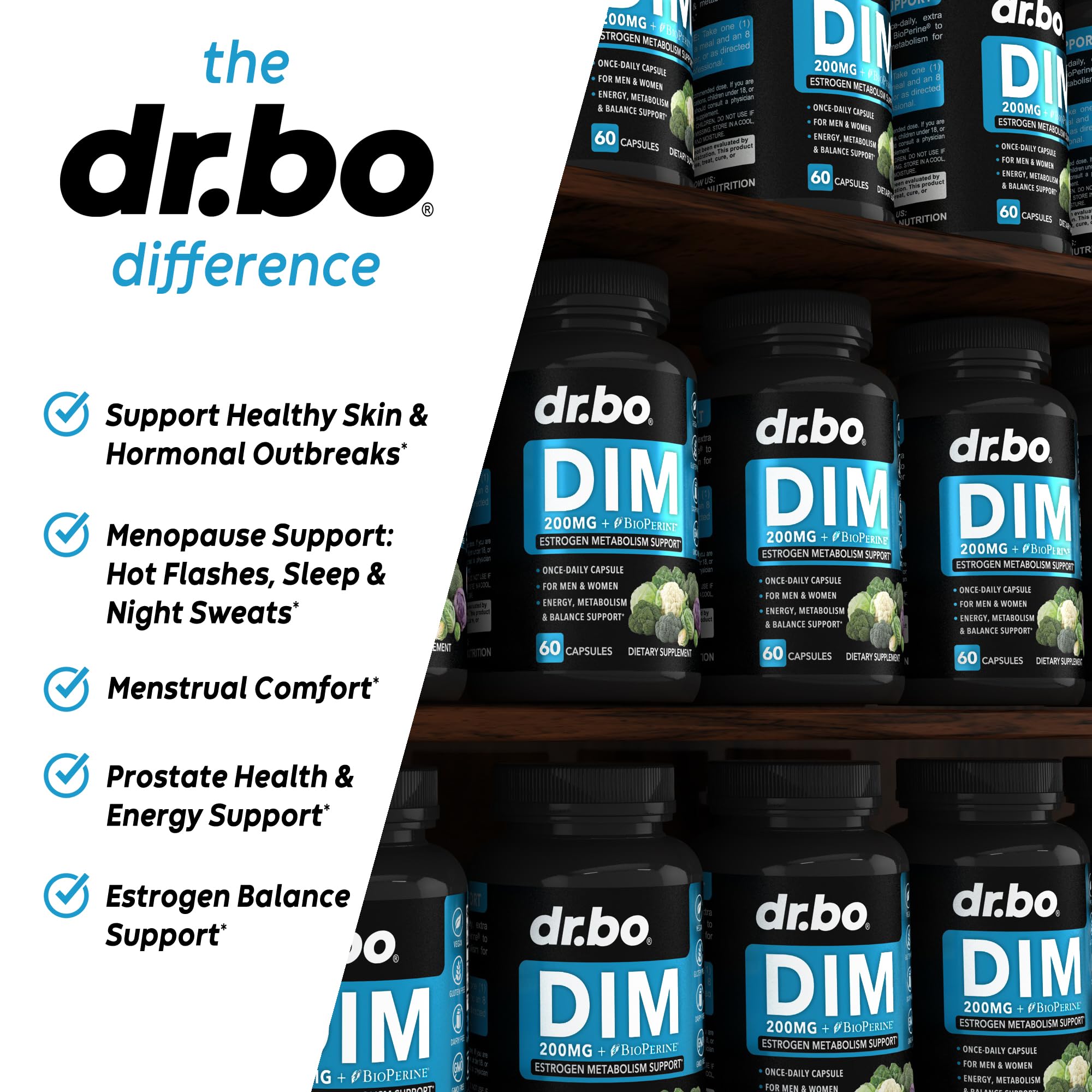 DIM Supplement for Women & Men 200mg - Androgen Estrogen Blocker for Men & Women, Hormonal Acne Pills, Hormone Balance, Menopause Support, Diindolylmethane DIM Supplement Plus BioPerine - 60 Capsules DR. BO buy supplements canada