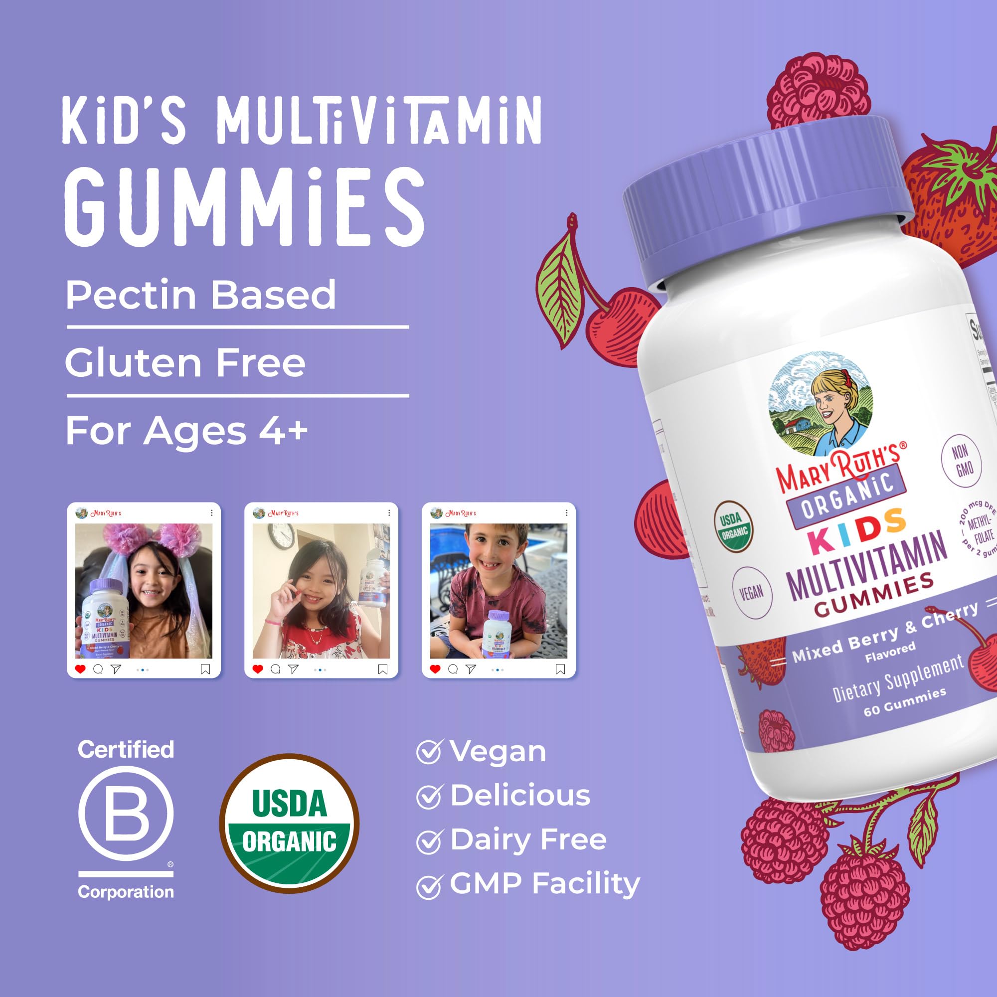 MARYRUTH'S Kids Vitamins | Multi | 1 Month Supply | Multivitamin Gummies for Ages 4+ | Multivitamin for Kids | Vegan | Only 2 Gummies a Day | 60 Count MARYRUTH'S buy supplements canada