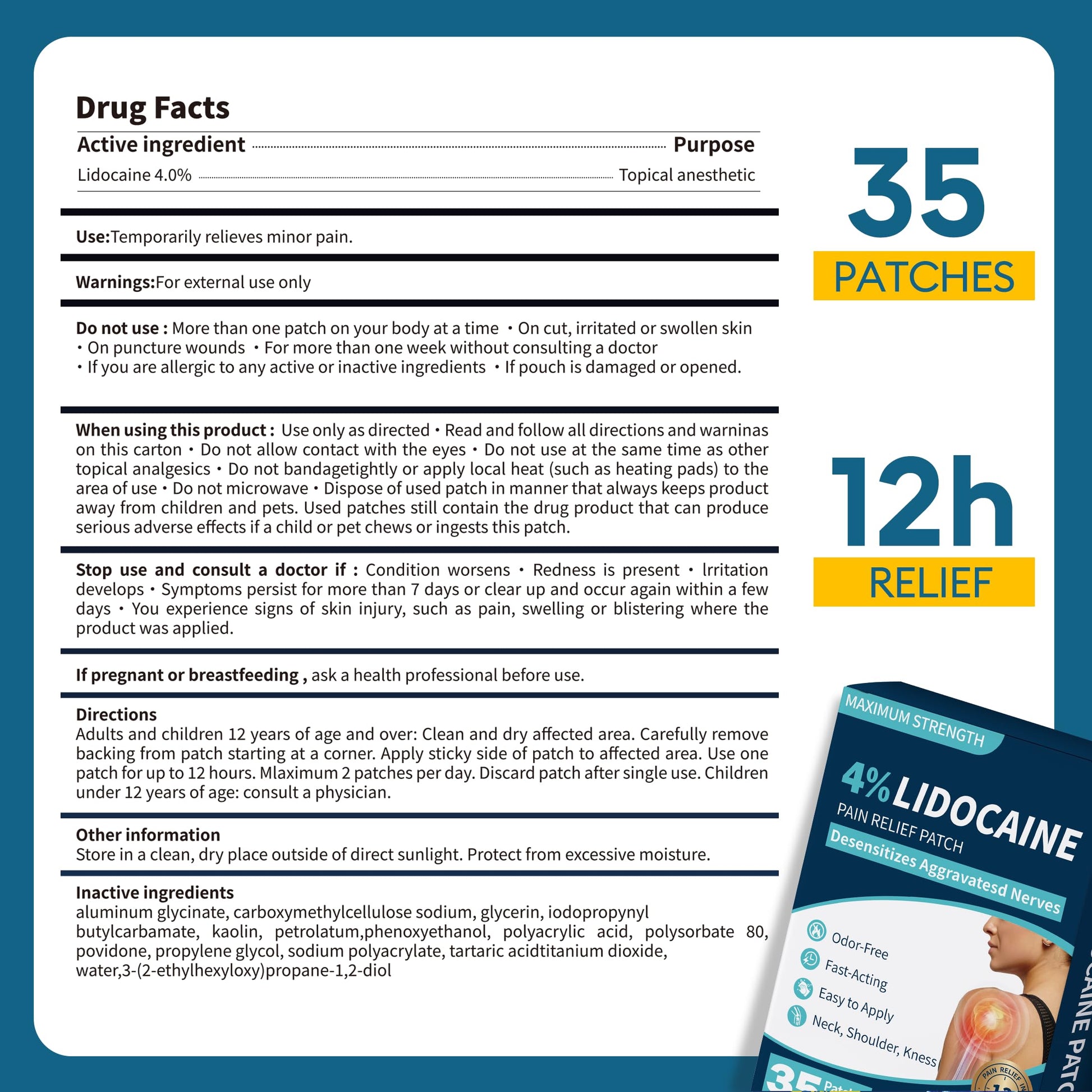 SZLGANG 4% Lidocaine Pain Relief Patches - (Large, 35, Count) Maximum Strength Relief for Back, Neck, Shoulder, Joint & Muscle Pain, 3.9”x 5.5”-03277 SZLGANG buy supplements canada