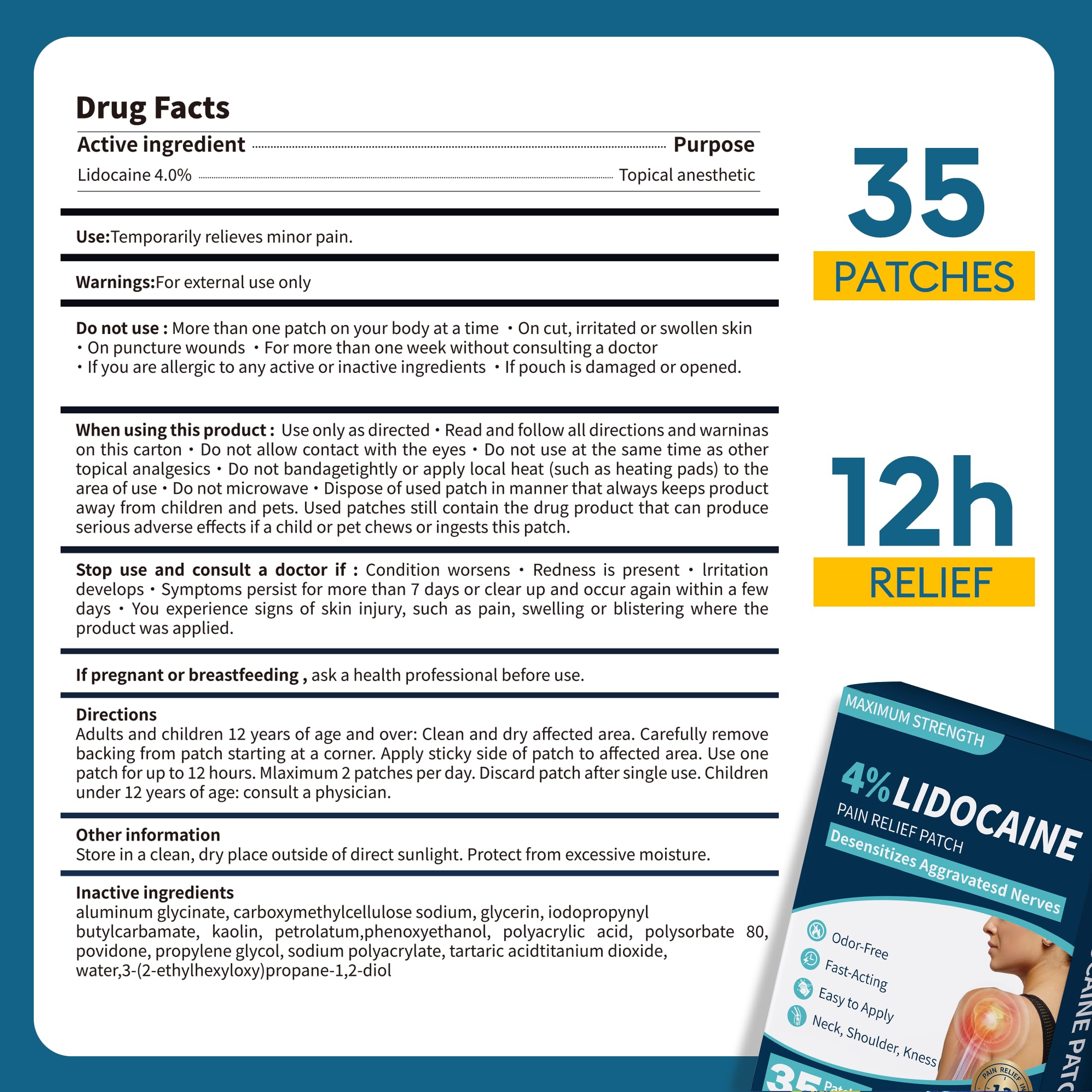 SZLGANG 4% Lidocaine Pain Relief Patches - (Large, 35, Count) Maximum Strength Relief for Back, Neck, Shoulder, Joint & Muscle Pain, 3.9”x 5.5”-03277 SZLGANG buy supplements canada