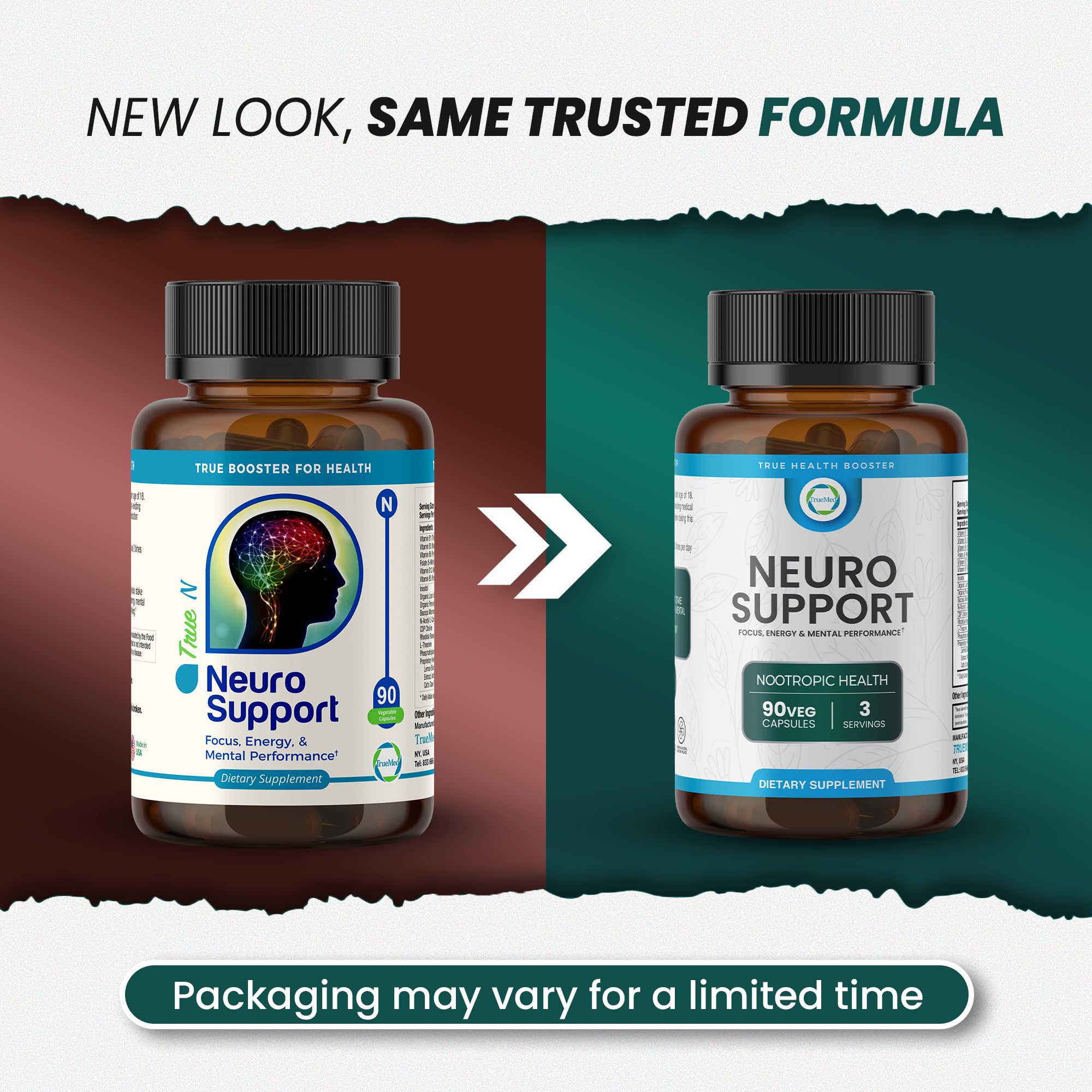 TrueMed Neuro Support - Premium Nootropic Supplement for Focus, Energy, Mental Clarity, and Performance Organic Lion’s Mane, Bacopa Monnieri, Rhodiola, Non-GMO Gluten-Free CDP Choline 90 Veg Capsules TRUEMED buy supplements canada
