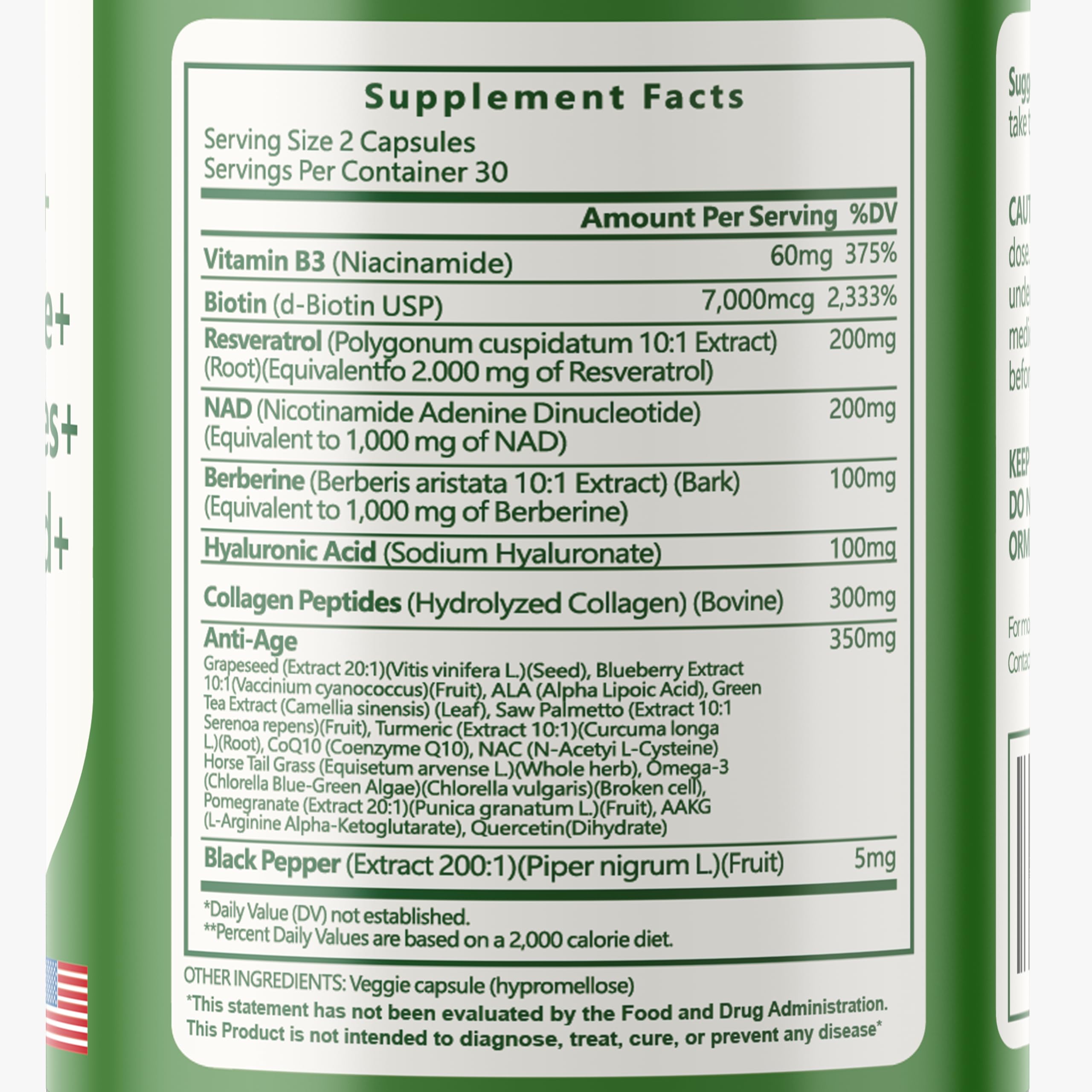 vitaxmin NAD Resveratrol Supplement 200mg with Berberine NAC Collagen - Nicotinamide Riboside NMN NADH CoQ10 Biotin Hyaluronic Acid - Hair Skin Nails Supplement - 60 Capsules vitaxmin buy supplements canada