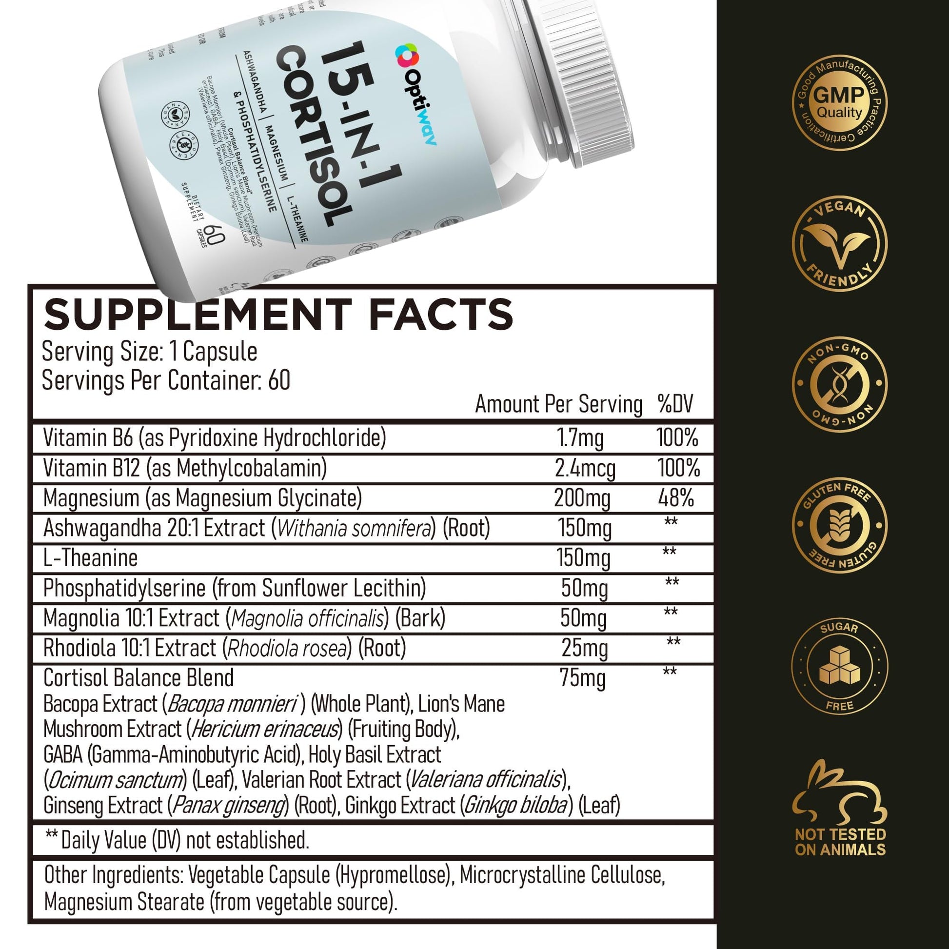 Optiwav Cortisol Detox Supplement for Women Men - Control & Lowering High Cortisol Level - Balance Calm Stress Relief Cleanse Adrenal Health Support - Magnesium Ashwagandha Cortisol Blocker Reducer Optiwav buy supplements canada