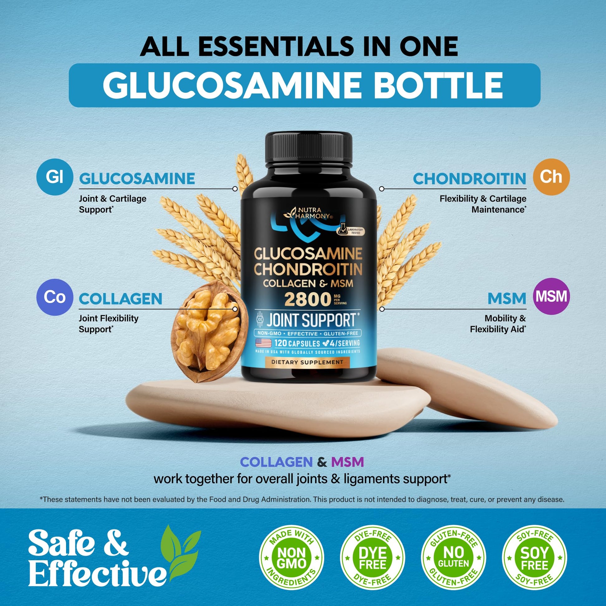 Glucosamine Chondroitin MSM Collagen | HSA | Joint Support Supplement 2800 mg | Made in USA | FSA Approved Product Items | Flexibility Nutritional Vitamins NUTRAHARMONY buy supplements canada