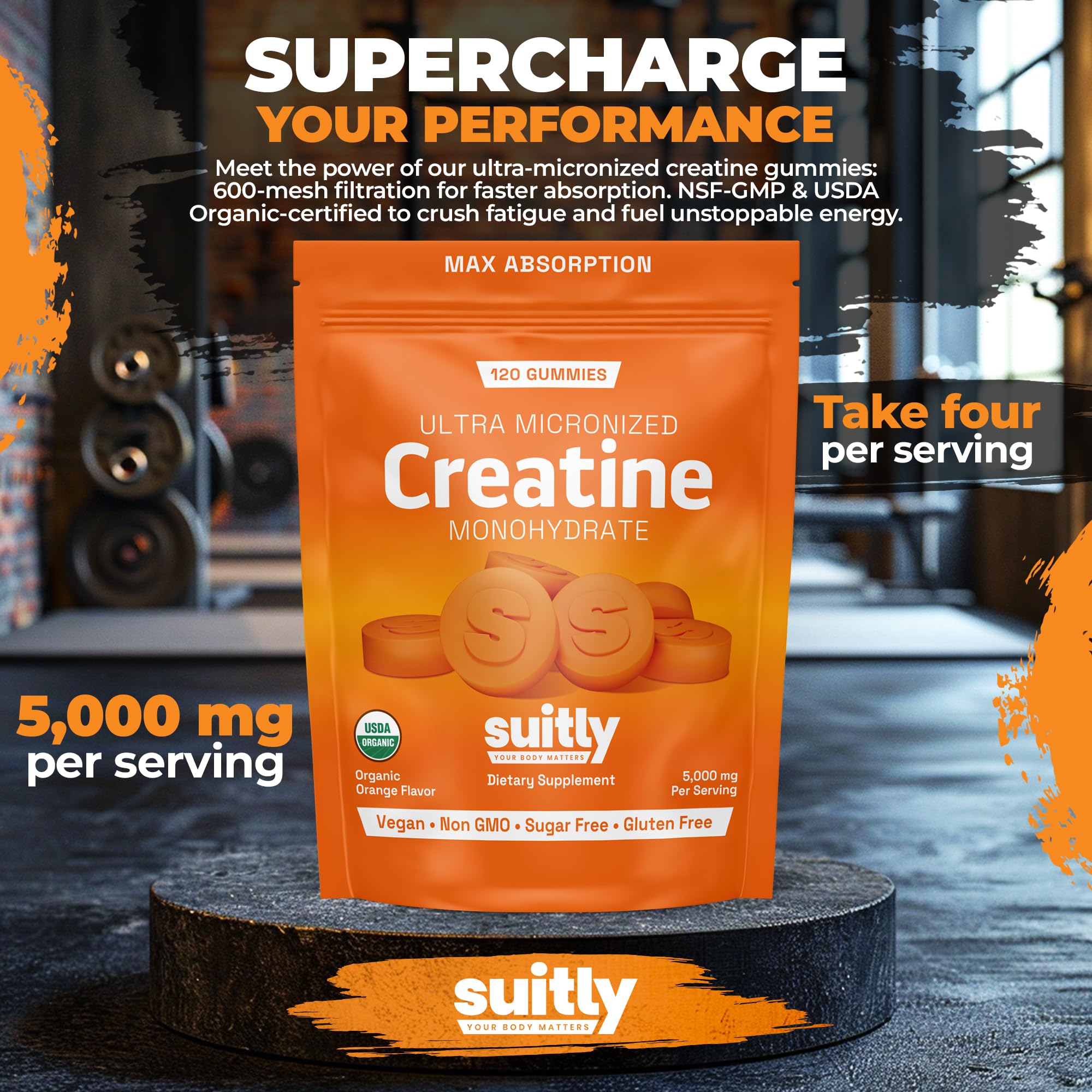 USDA Organic Ultra-Micronized Creatine Gummies for Men & Women; Orange Max Absorption 5g Creatine Gummies Sugar Free for Muscle Gain, Energy & Recovery; Muscle Builder for Women with Pouch - 120 Count Suitly buy supplements canada