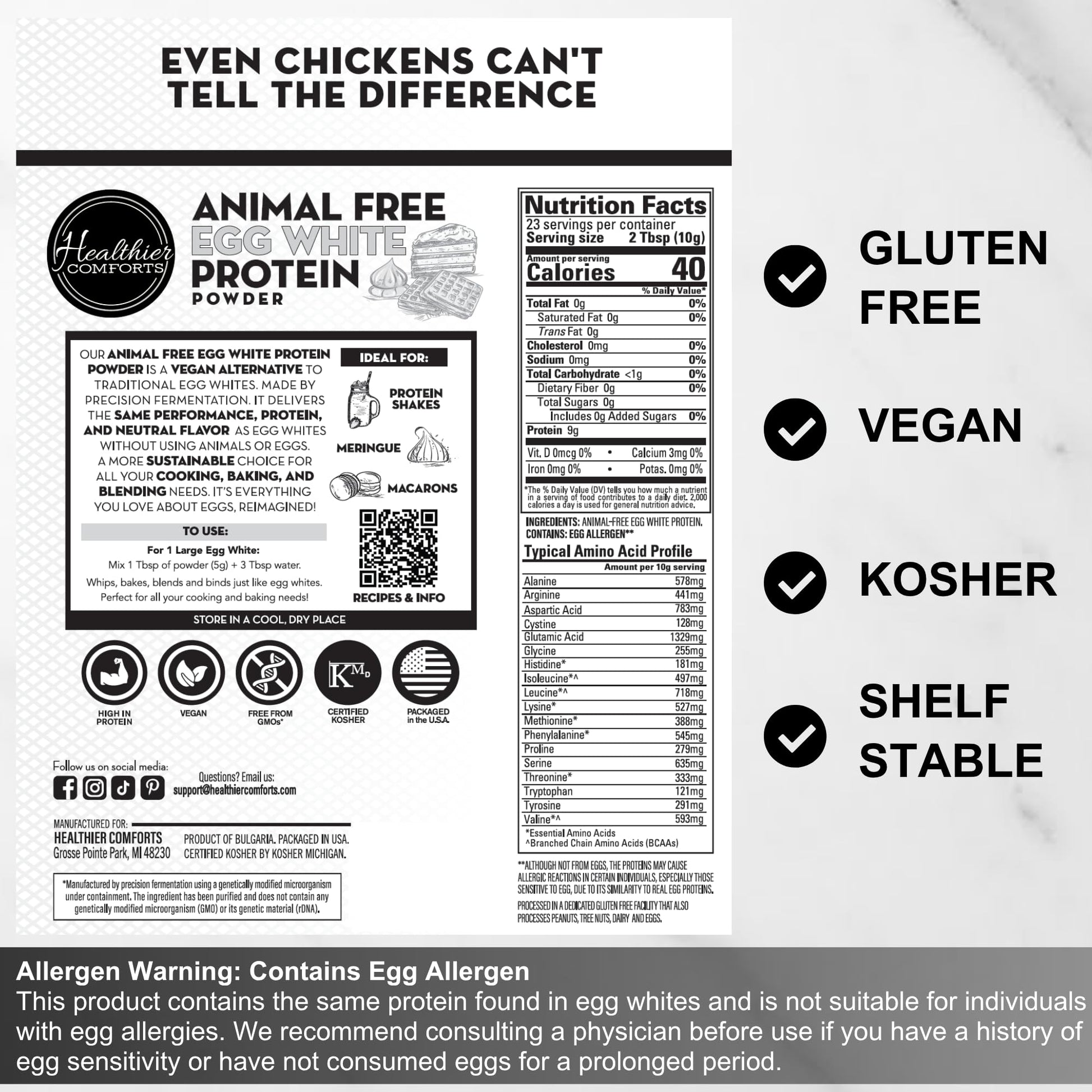 Healthier Comforts Animal-Free Egg White Protein Powder | Make Vegan Egg Omelets, Angel Food Cake, Meringue, Protein Shakes | Whips and Binds Just Like Traditional Egg Whites (8 oz) Healthier Comforts buy supplements canada