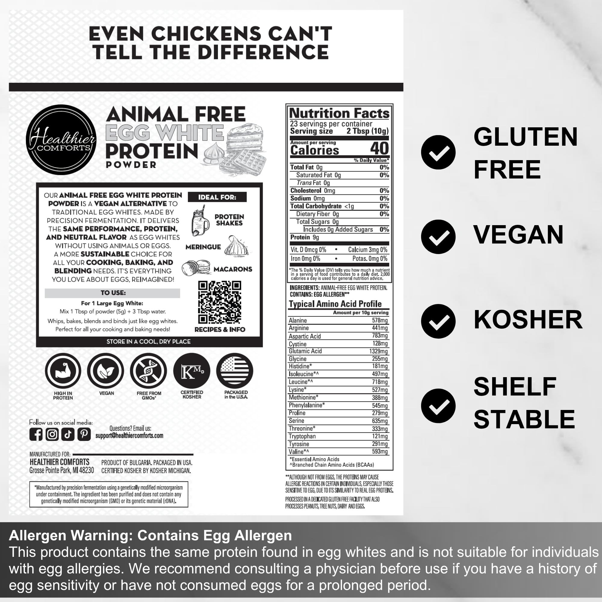 Healthier Comforts Animal-Free Egg White Protein Powder | Make Vegan Egg Omelets, Angel Food Cake, Meringue, Protein Shakes | Whips and Binds Just Like Traditional Egg Whites (8 oz) Healthier Comforts buy supplements canada