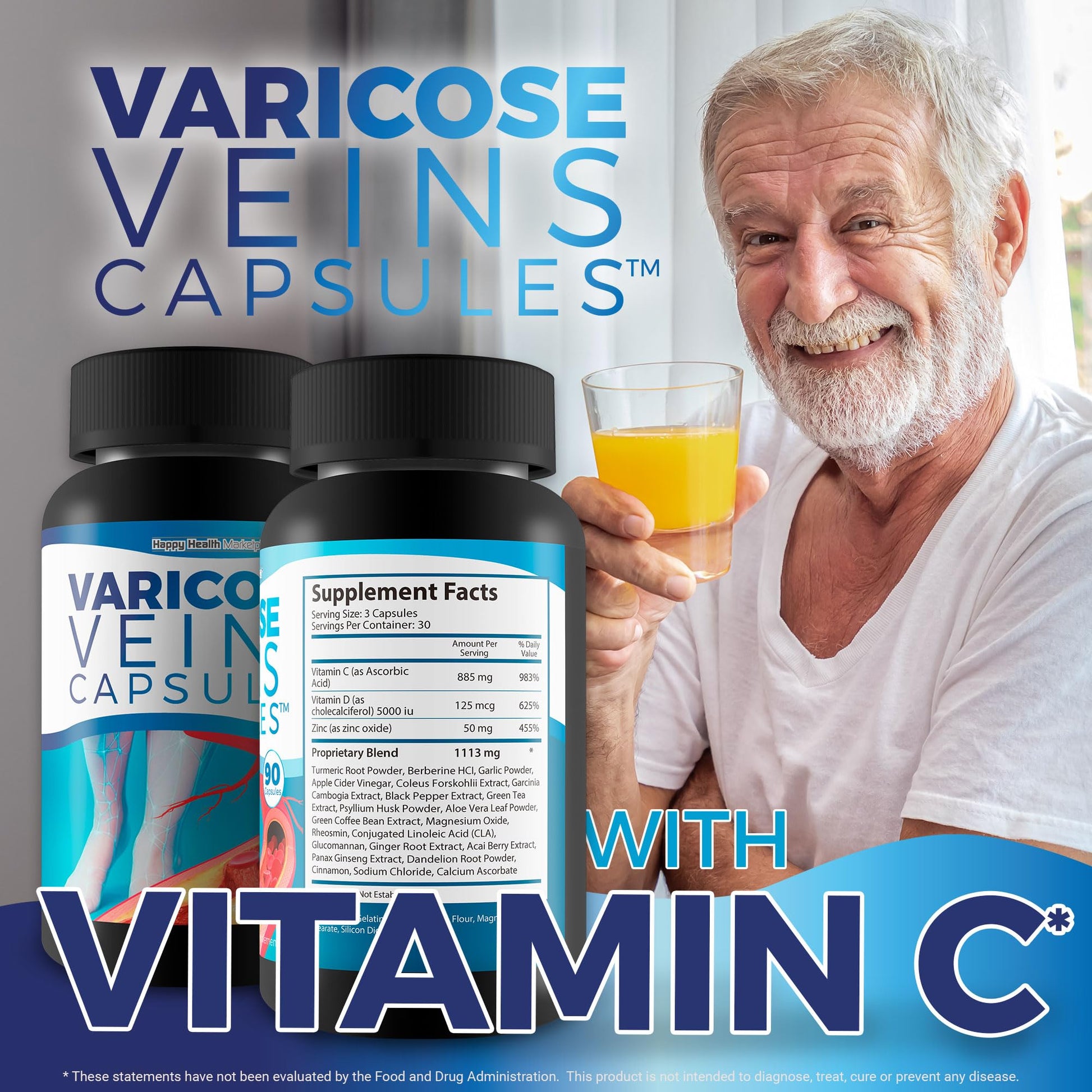 Varicose Veins Capsules - Our Best Natural Varicose Veins Treatment - Varicose Vein Supplement Anti Varicose Veins Women - Herbal Varicose Veins Treatment for Legs - Herbal Remedies for Varicose Veins Happy Health Marketplace buy supplements canada
