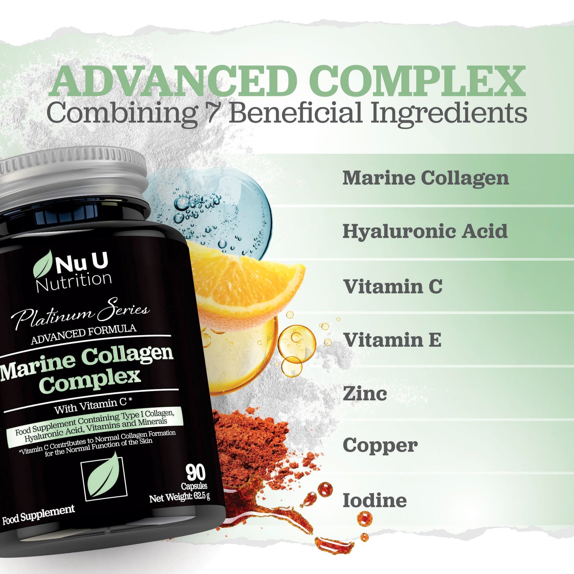 Marine Collagen with Hyaluronic Acid, Vitamin C - 90 Hydrolysed Capsules (not Tablets) - Premium High Strength Collagen Nu U Nutrition buy supplements canada