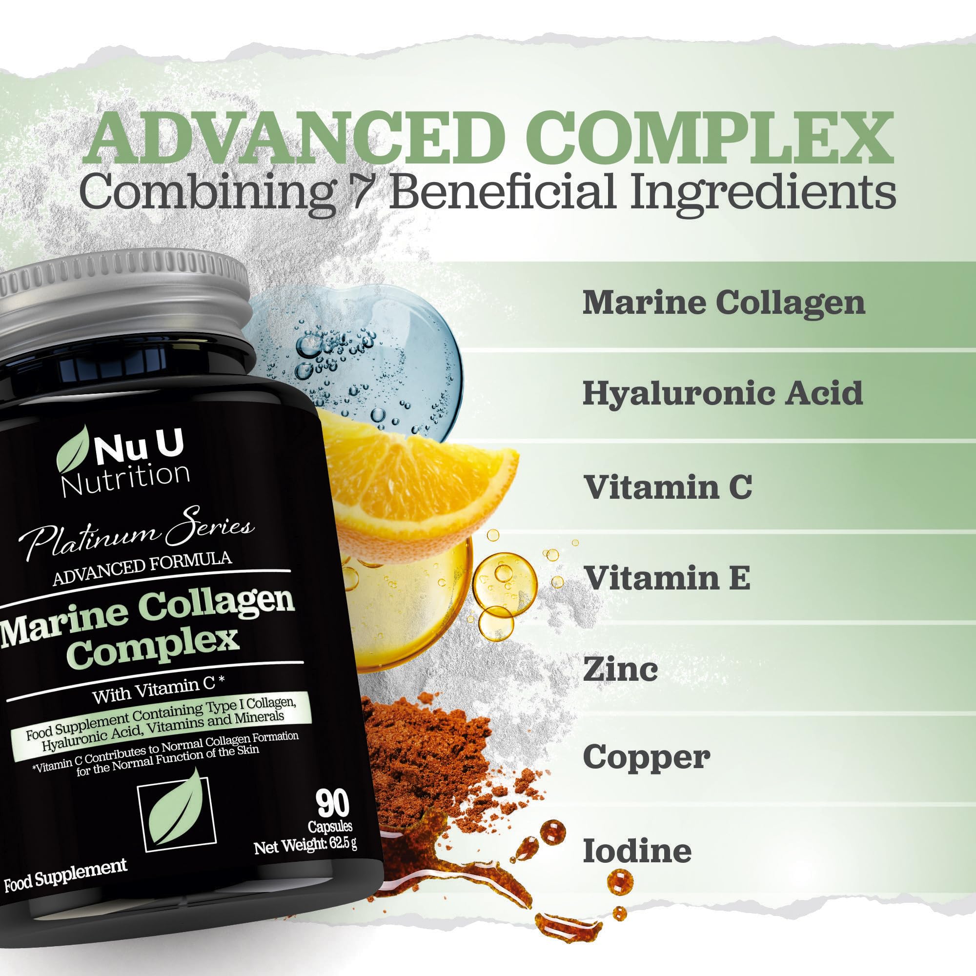Marine Collagen with Hyaluronic Acid, Vitamin C - 90 Hydrolysed Capsules (not Tablets) - Premium High Strength Collagen Nu U Nutrition buy supplements canada