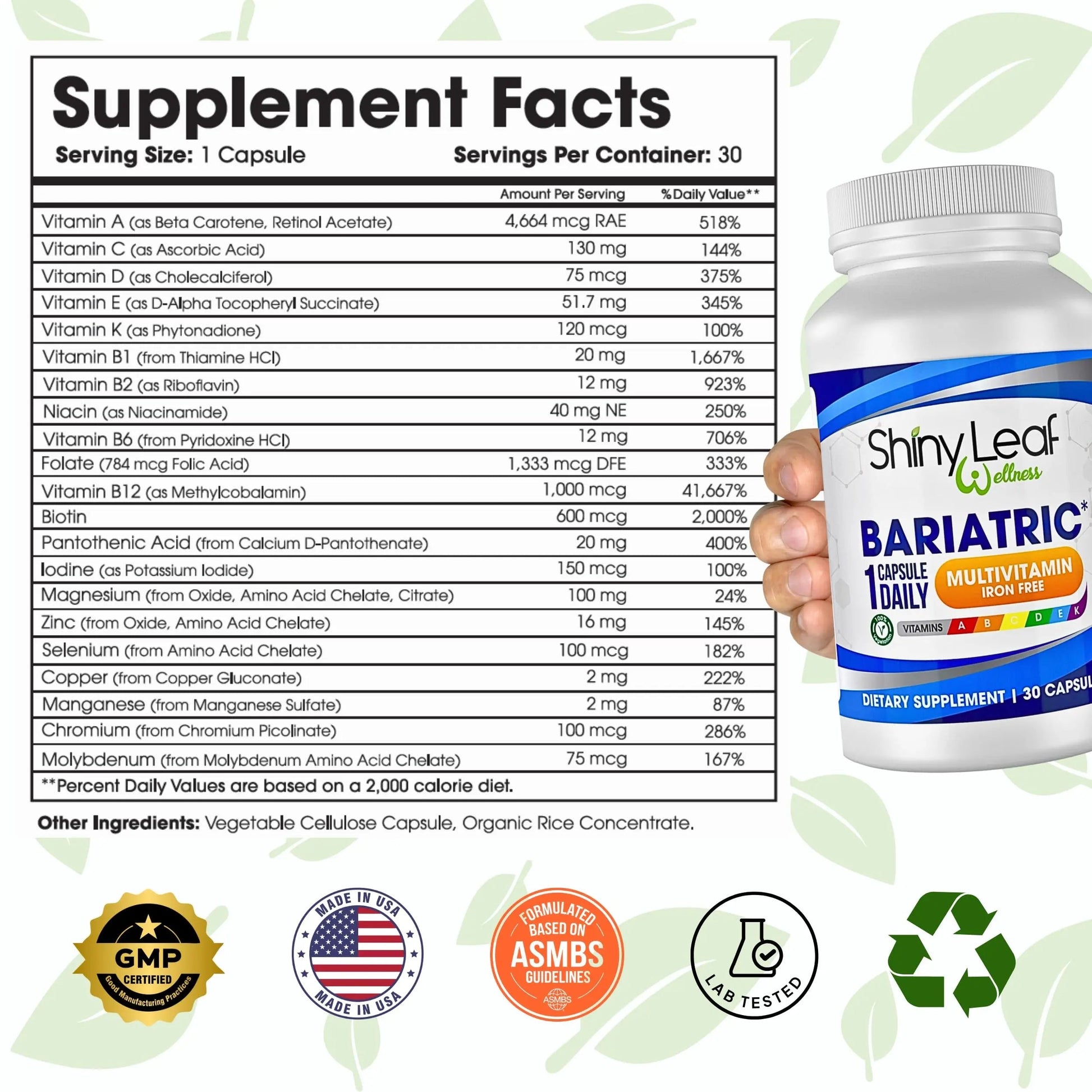 Bariatric Multivitamin Iron-Free One Capsule Per Day and CoQ10 100mg Supplement for Brain Health and Energy Management for Women and Men - 1 Month Supply Shiny Leaf buy supplements canada