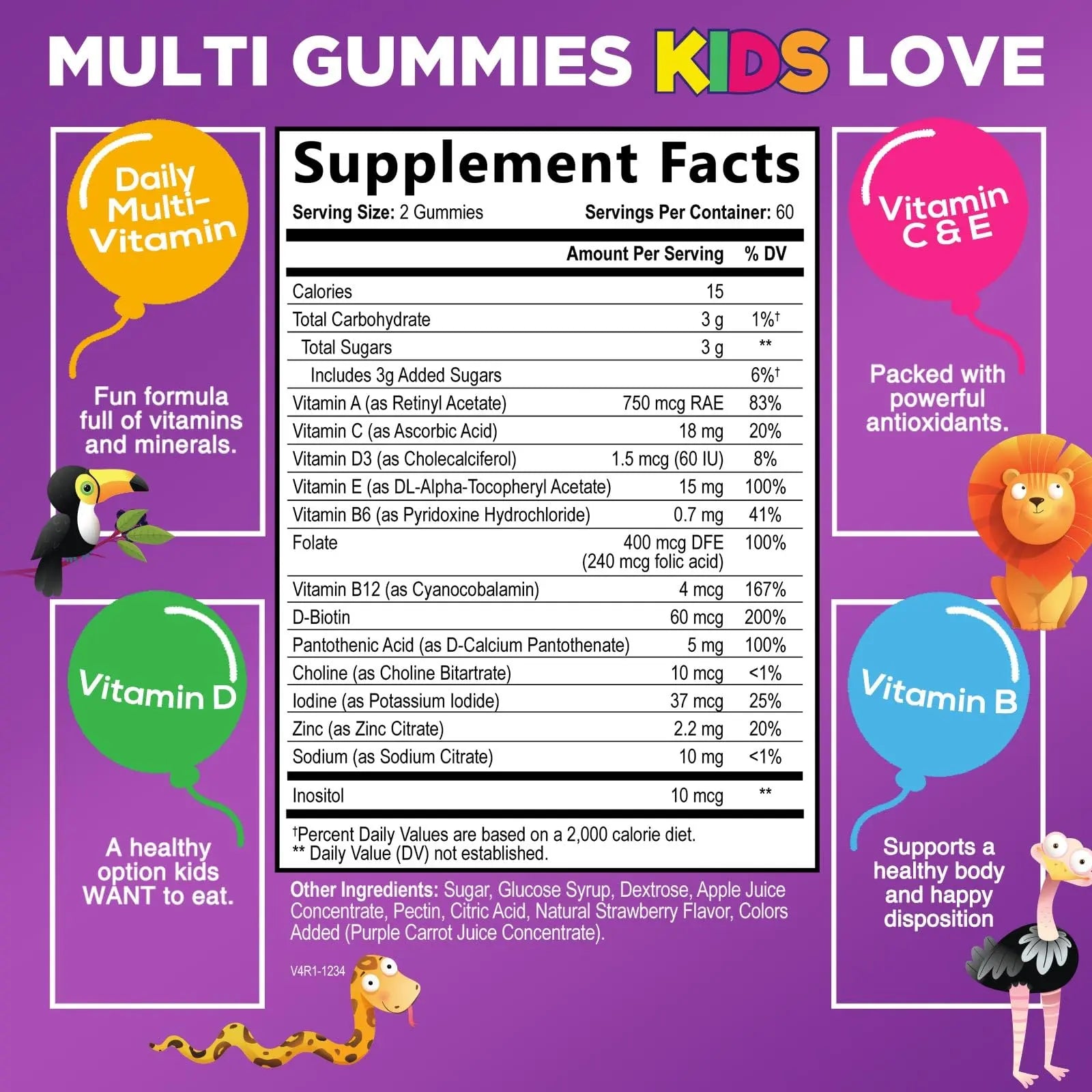 Multivitamin for Kids - Complete Daily Children's Multi Vitamin Gummies with Vitamin D, B Vitamins, Zinc & More - Energy, Memory Focus Nature's Nutrition buy supplements canada