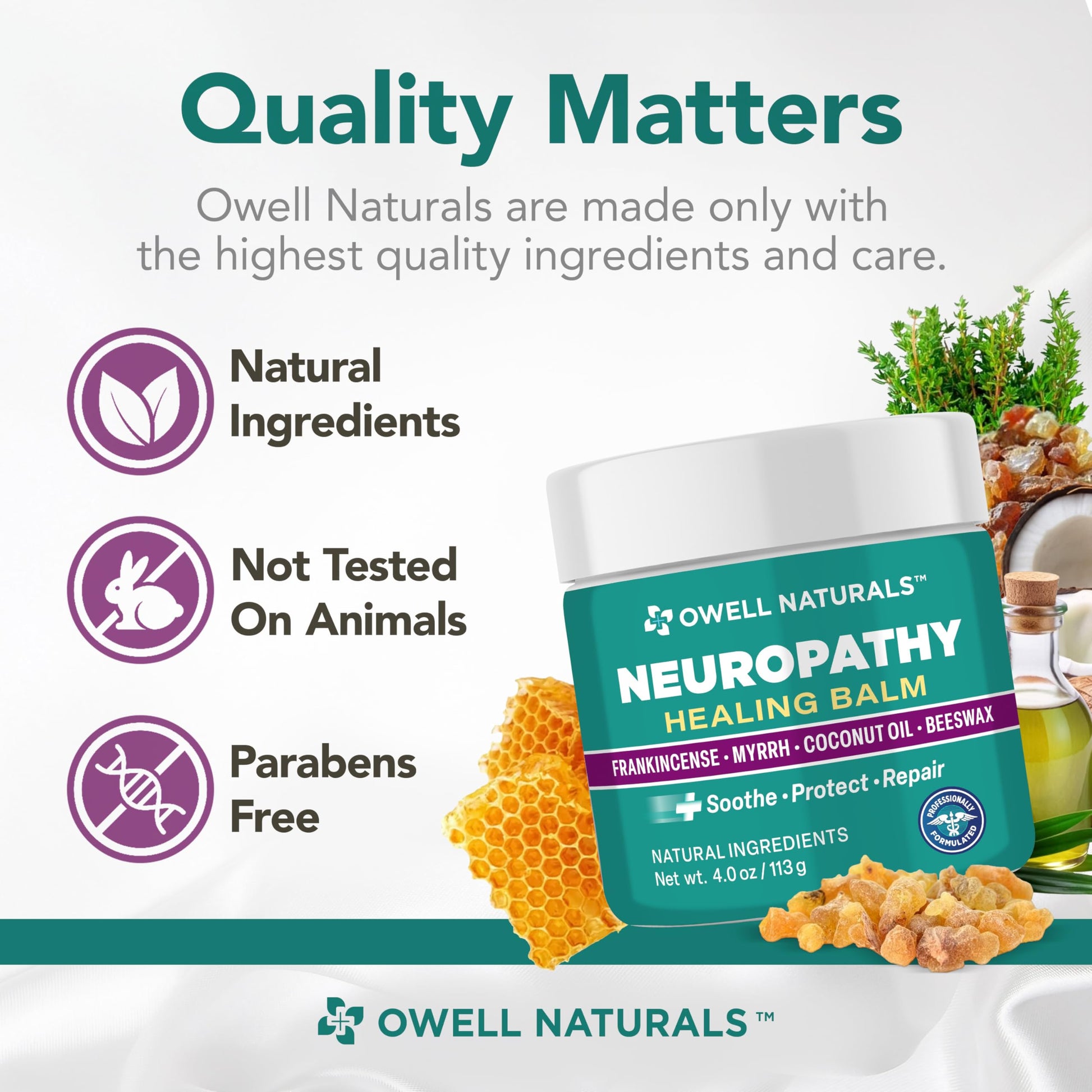 OWELL NATURALS Neuropathy Healing Balm, Fast Acting, with Frankincense, Myrrh, Coconut Oil & Beeswax, Natural Ingredients – Soothe, Protect & Repair, 4 oz (Pack of 1) Owell Naturals buy supplements canada