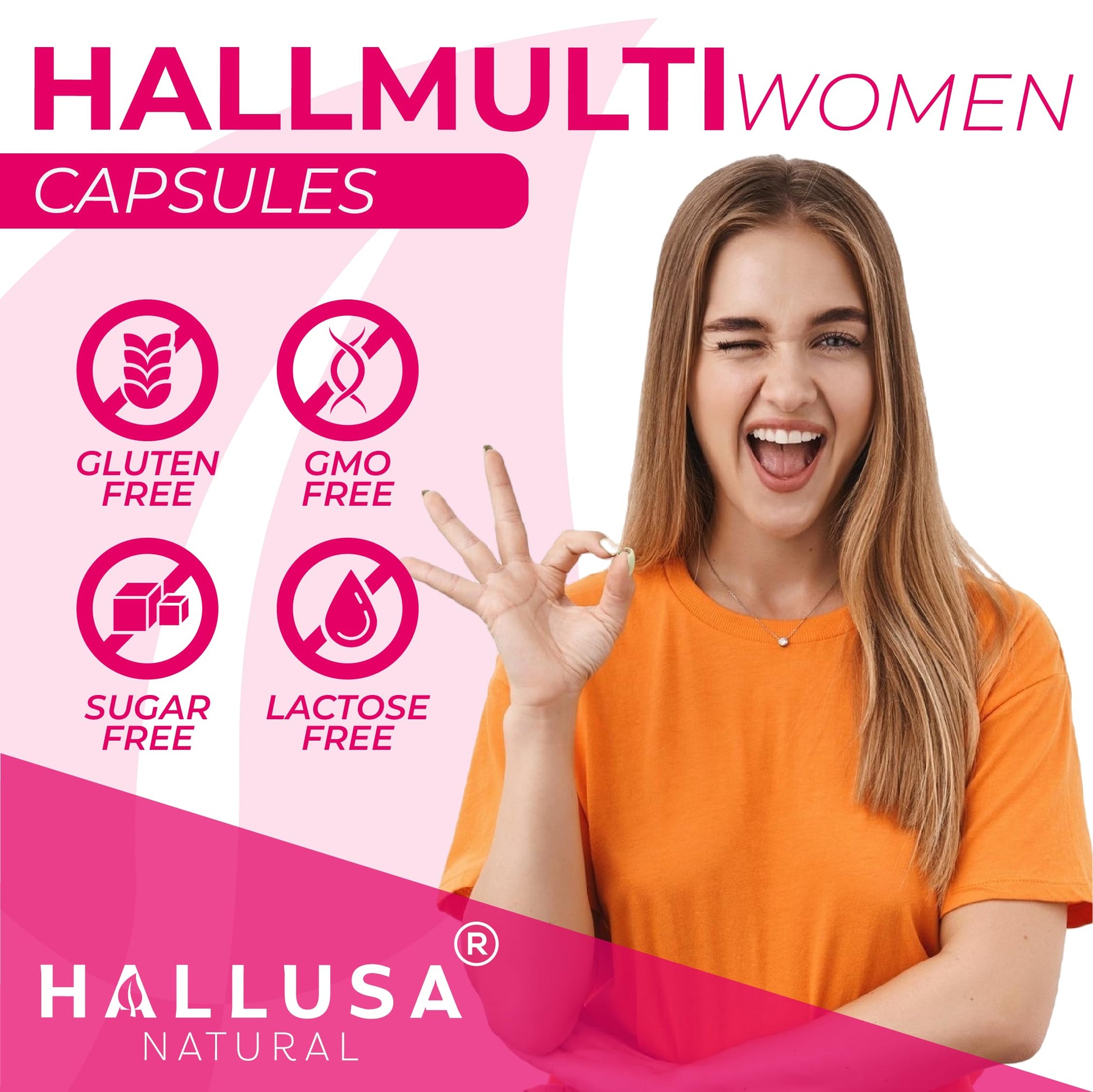 Women’s Multivitamin 18+ Vitamins & Minerals | Biotin, Folic Acid, Zinc, Calcium, Magnesium & Vitamin D | Hair, Skin & Nails Support, Energy Hallusa Natural buy supplements canada