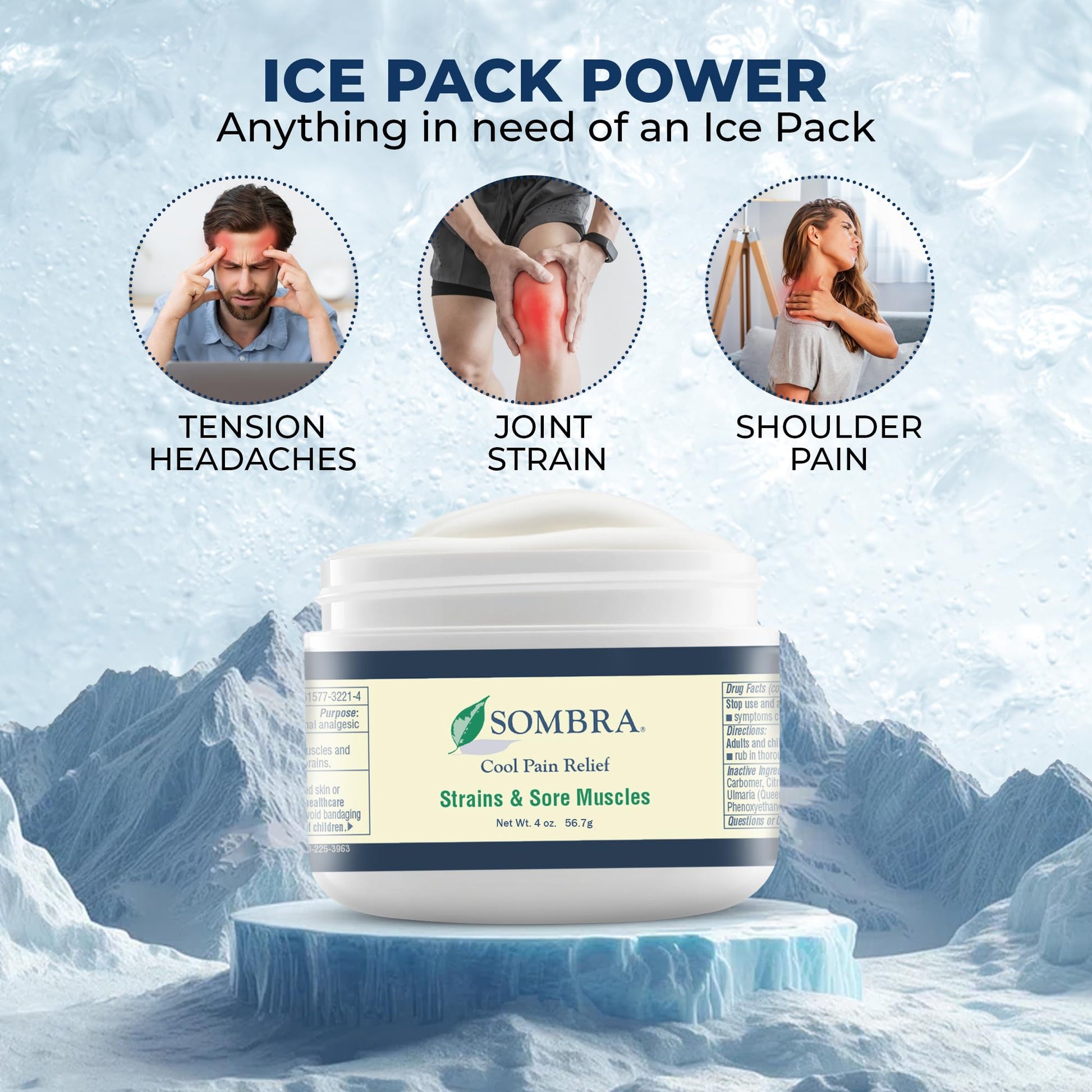 Sombra Original Cool Therapy Gel Cold Pain Relief for Swelling, Growing Pains, Soreness, Post-Workout, Vegan Formula Free of Artificial Fragrances, Dyes, NSAID, Wax, Petroleum, Alcohol - 4oz Jar Sombra buy supplements canada