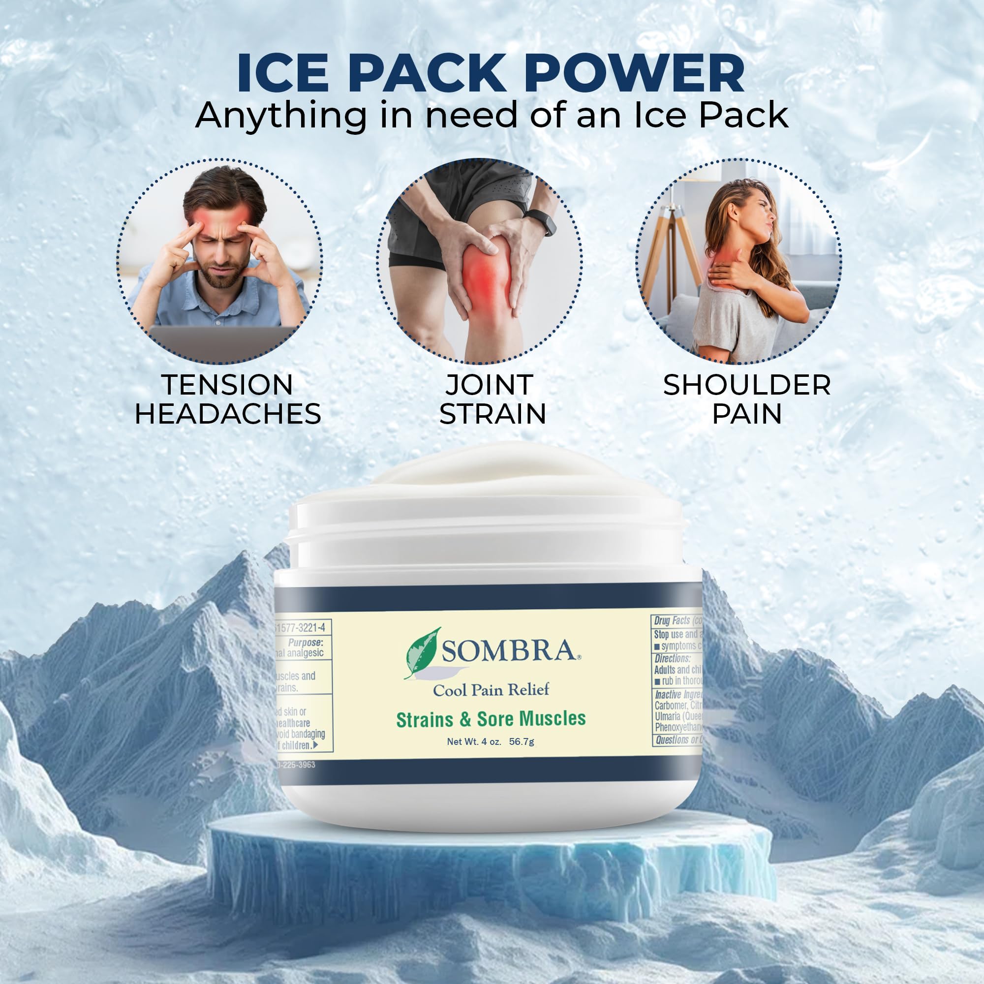 Sombra Original Cool Therapy Gel Cold Pain Relief for Swelling, Growing Pains, Soreness, Post-Workout, Vegan Formula Free of Artificial Fragrances, Dyes, NSAID, Wax, Petroleum, Alcohol - 4oz Jar Sombra buy supplements canada