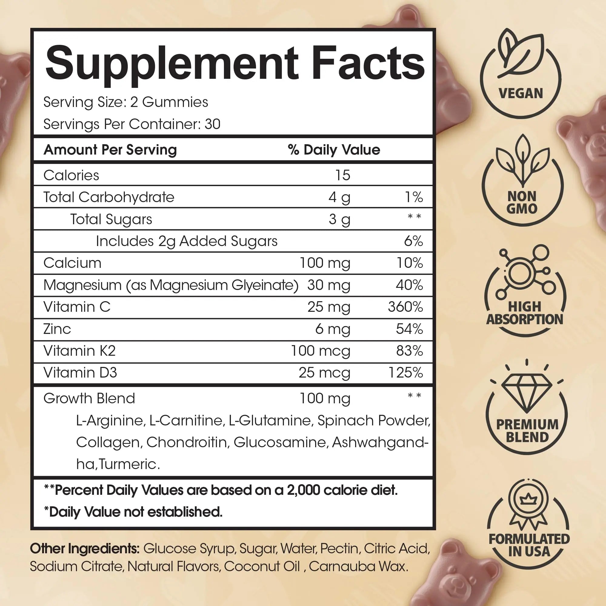 Height Growth Increase Vitamin Gummies, Calcium 100mg, Magnesium Glycinate 30mg, Zinc, Ashwagandha, Vitamin K2 D3 25mg Grow Tall Maximizer Supplement HighSpot buy supplements canada