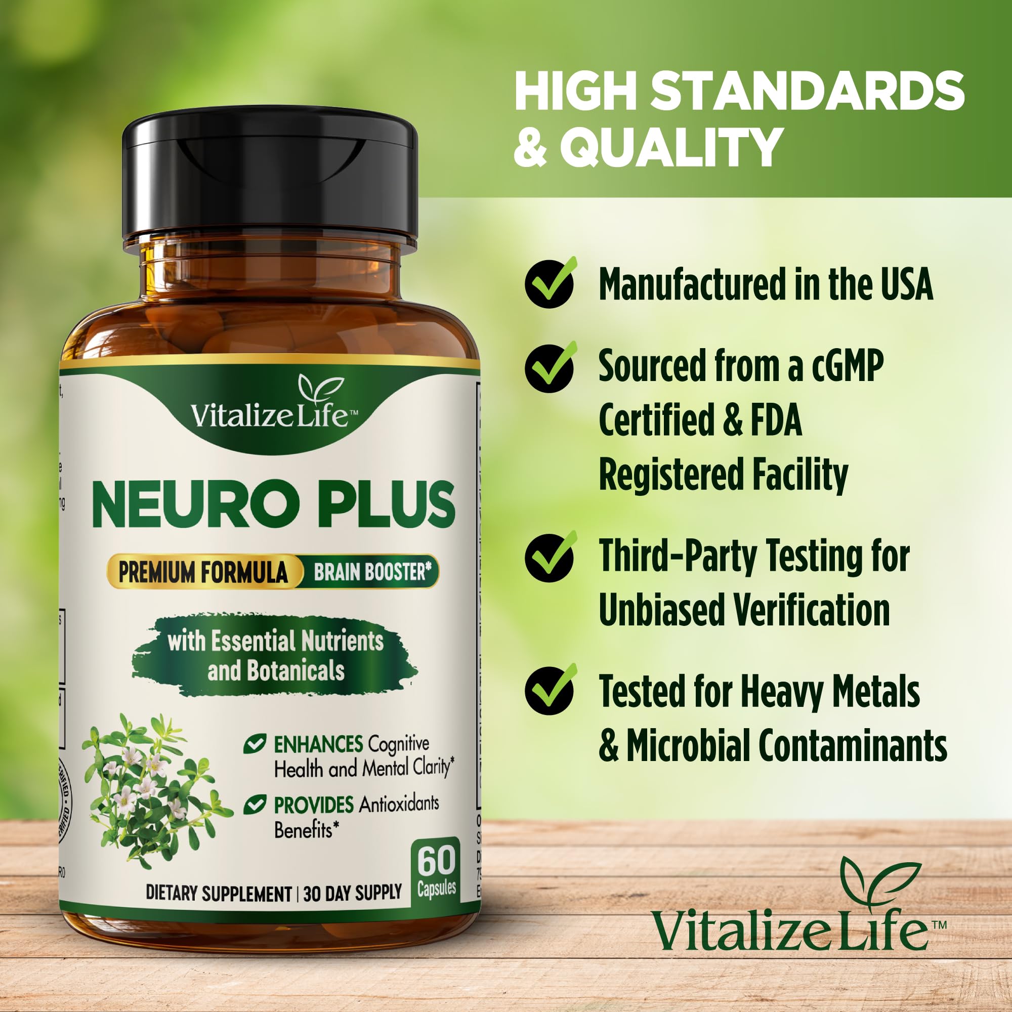 Neuro Plus Brain Supplement - Nootropic for Memory, Focus & Clarity - Neuro Brain and Focus Supplement with Bacopa Monnieri & DHA - Cognitive Support Formula - 60 Capsules Vitalize Life buy supplements canada