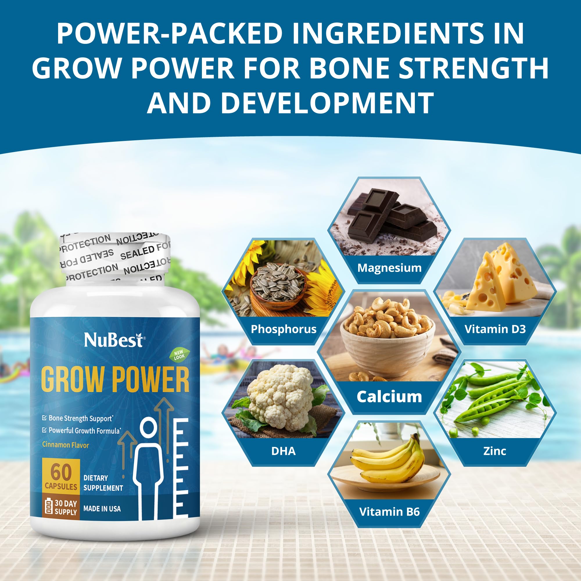 NuBest Grow Power - Calcium Supplement, Magnesium Supplement with Vitamin D3, B6, Zinc, Phosphorus and Multivitamin for Strong Bones, Overall Health for Age 10+ | 60 Capsules | 1 Month Supply NuBest buy supplements canada