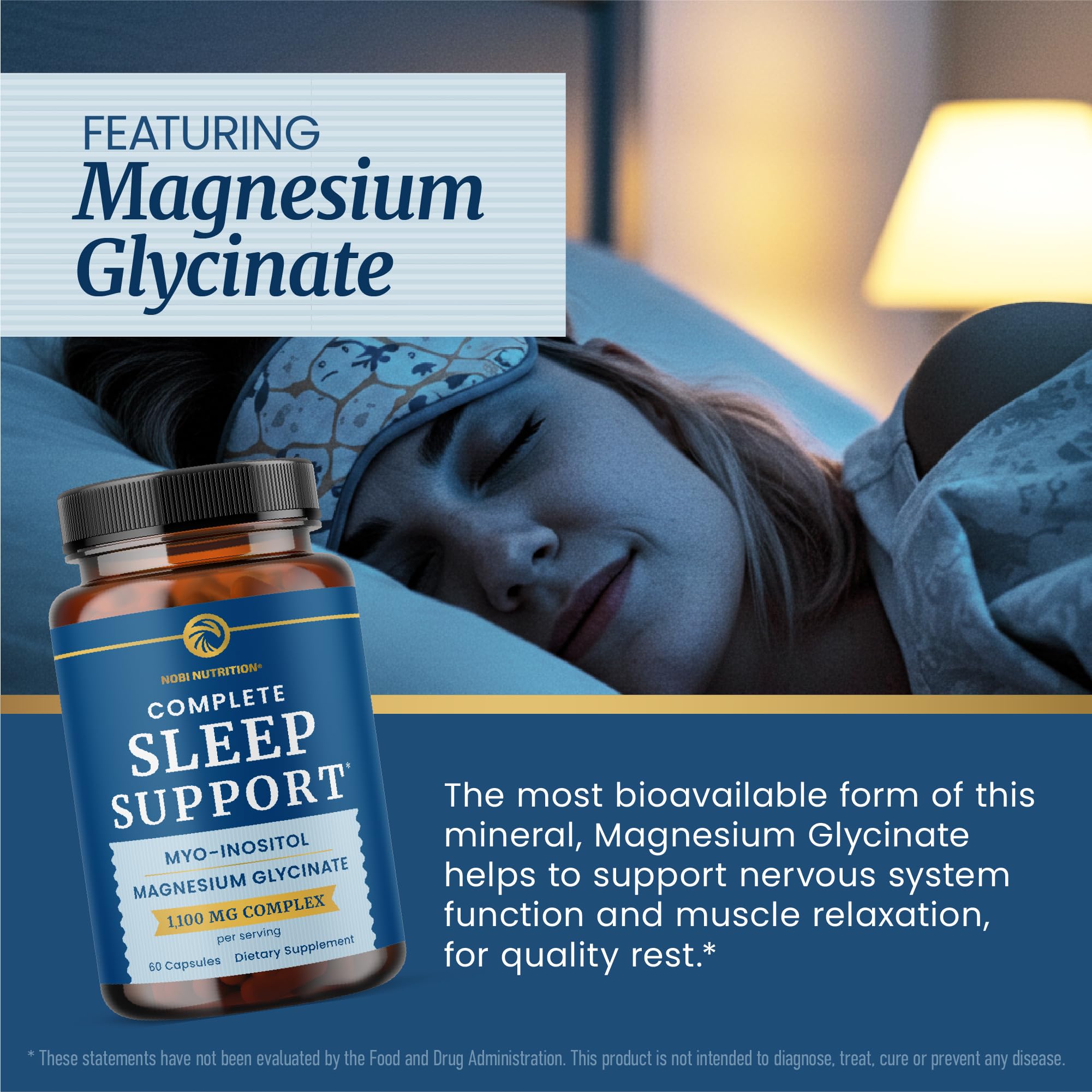 Complete Sleep Support | Myo Inositol + Magnesium Glycinate | Restful Sleep & Relaxation Support | 1100MG Complex | Melatonin-Free, Non-GMO | Inositol Supplement with Magnesium-Glycinate | 60 Ct Nobi Nutrition buy supplements canada