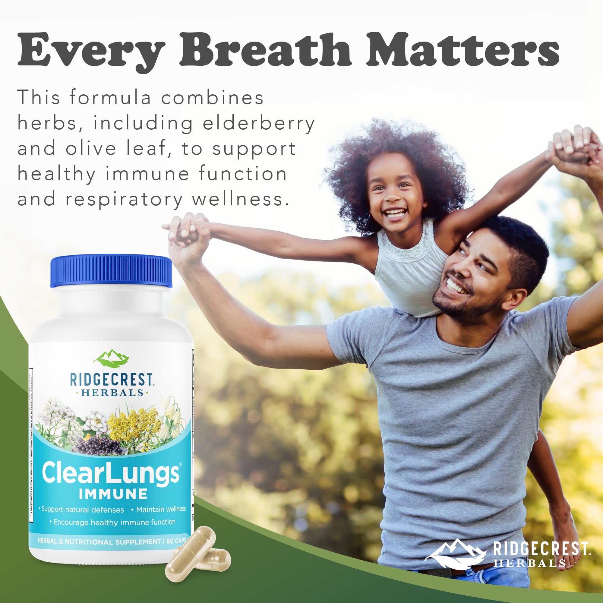 RidgeCrest Herbals ClearLungs Immune, Lung Support Supplement with Elderberry, Zinc, Vitamin C, Vitamin A, Olive Leaf, Mullein, Lung Wellness Formula for Respiratory Health (60 Vegan Caps, 30 Serv) RidgeCrest Herbals buy supplements canada