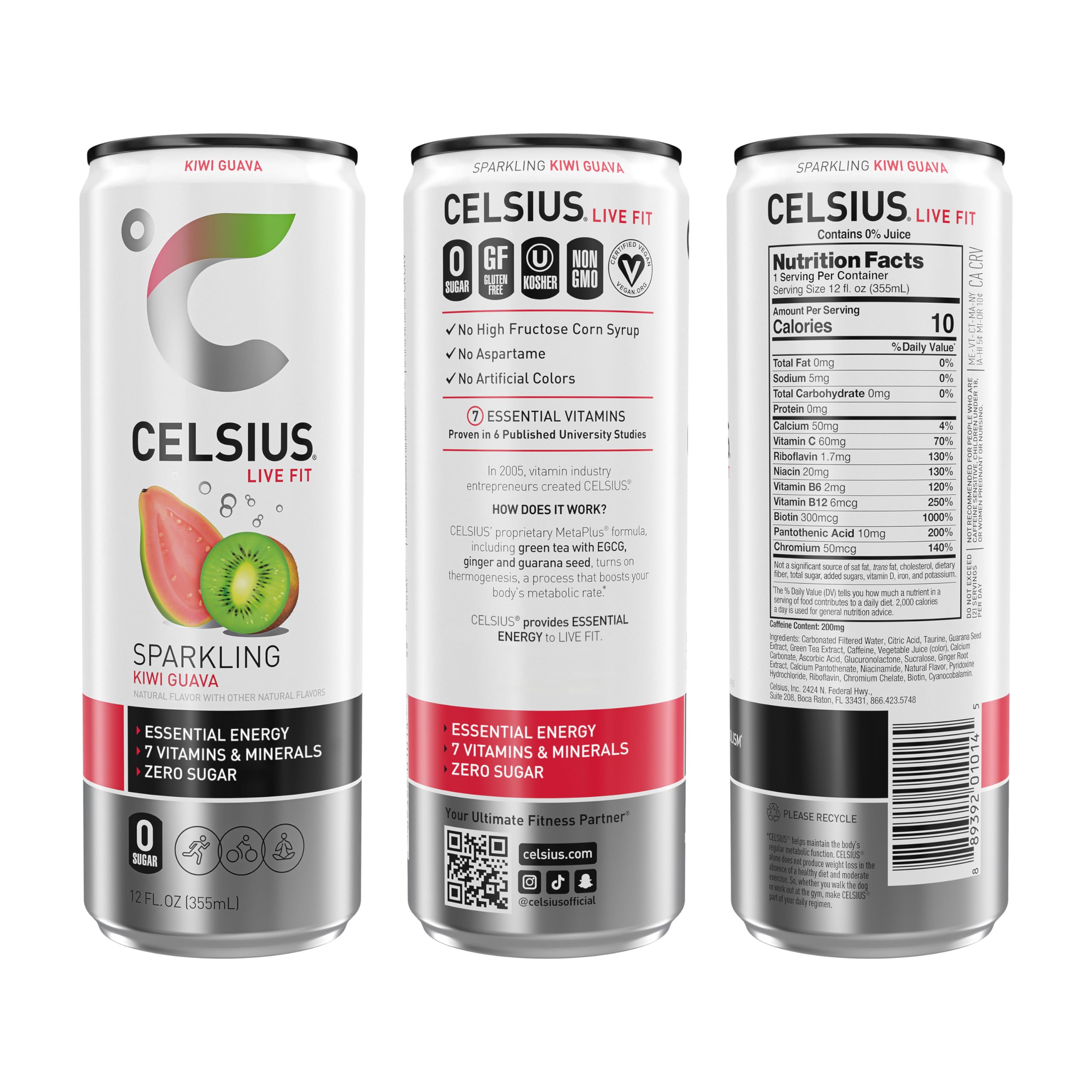 CELSIUS Sparkling Kiwi Guava, Functional Essential Energy Drink 12 Fl Oz (Pack of 12) CELSIUS buy supplements canada