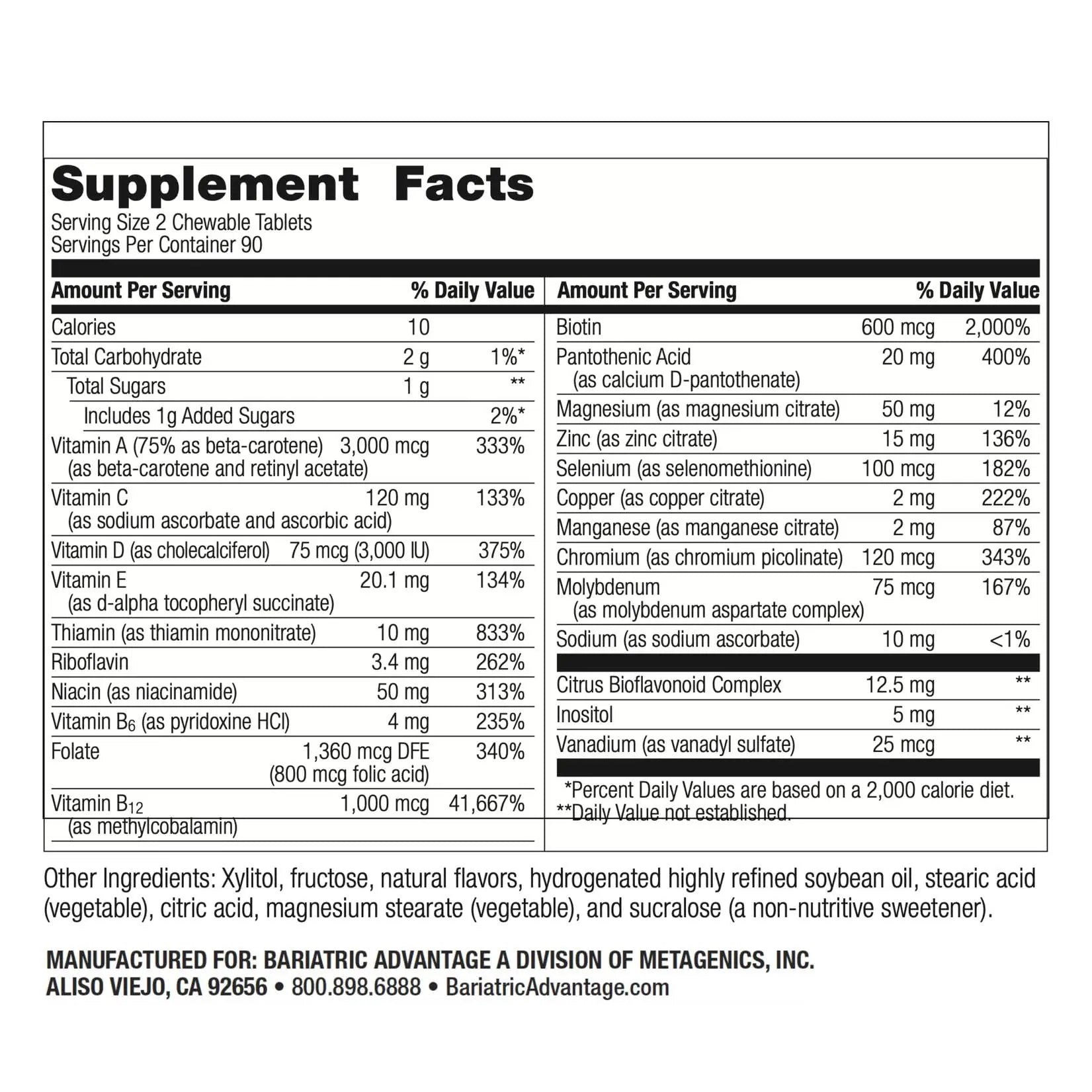 Bariatric Advantage Chewable Essential Multivitamin Without Iron - 200 DV of Key Nutrients - Trace Mineral Support Bariatric Advantage buy supplements canada
