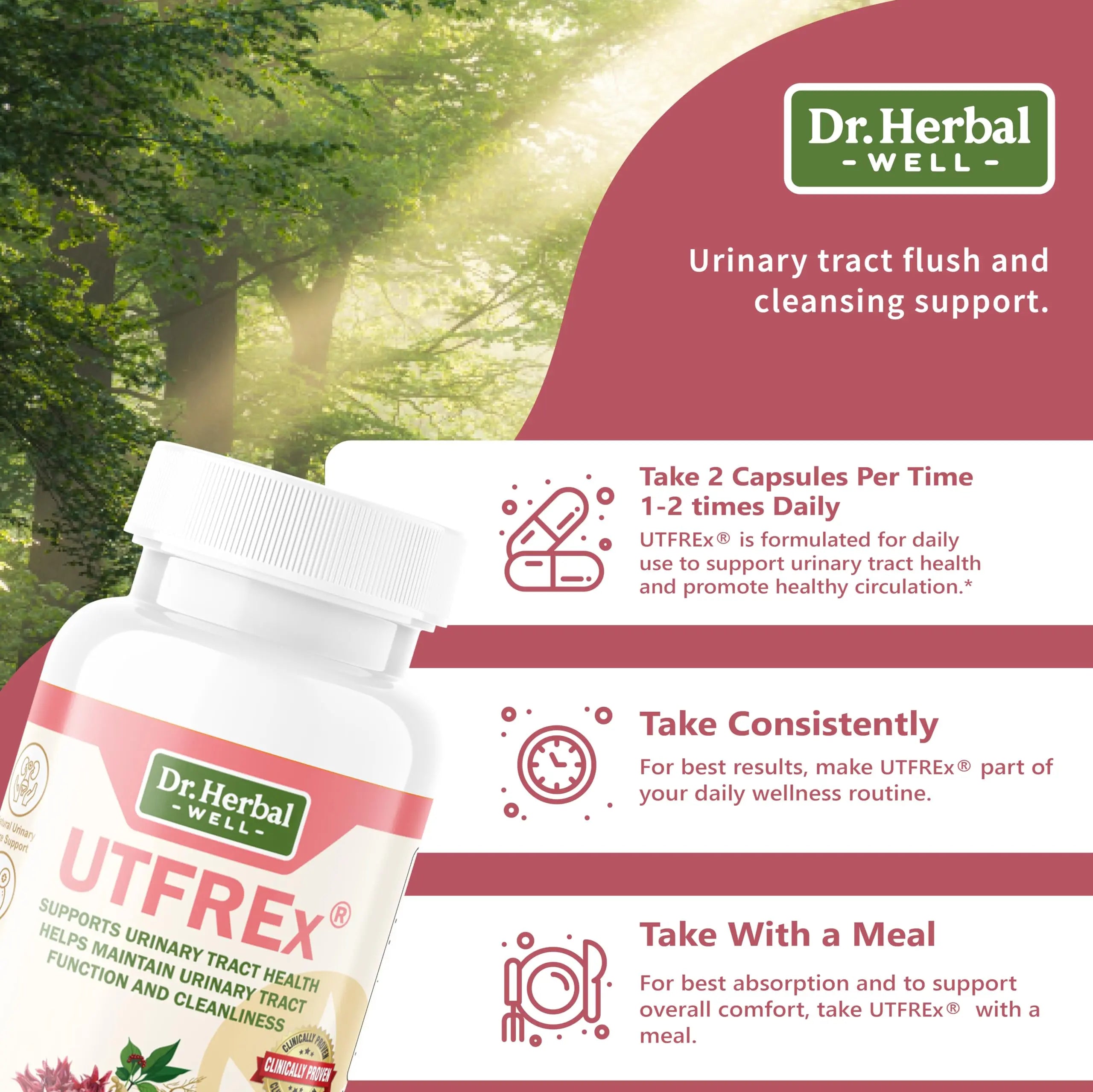 DR. HERBAL WELL UTFREX Clinically Proven Urinary Tract UTI Health Supplement Natural Support Cleanse Flush Protect (No Probiotics & D-Mannose) – 60 Capsules DR. HERBAL WELL buy supplements canada
