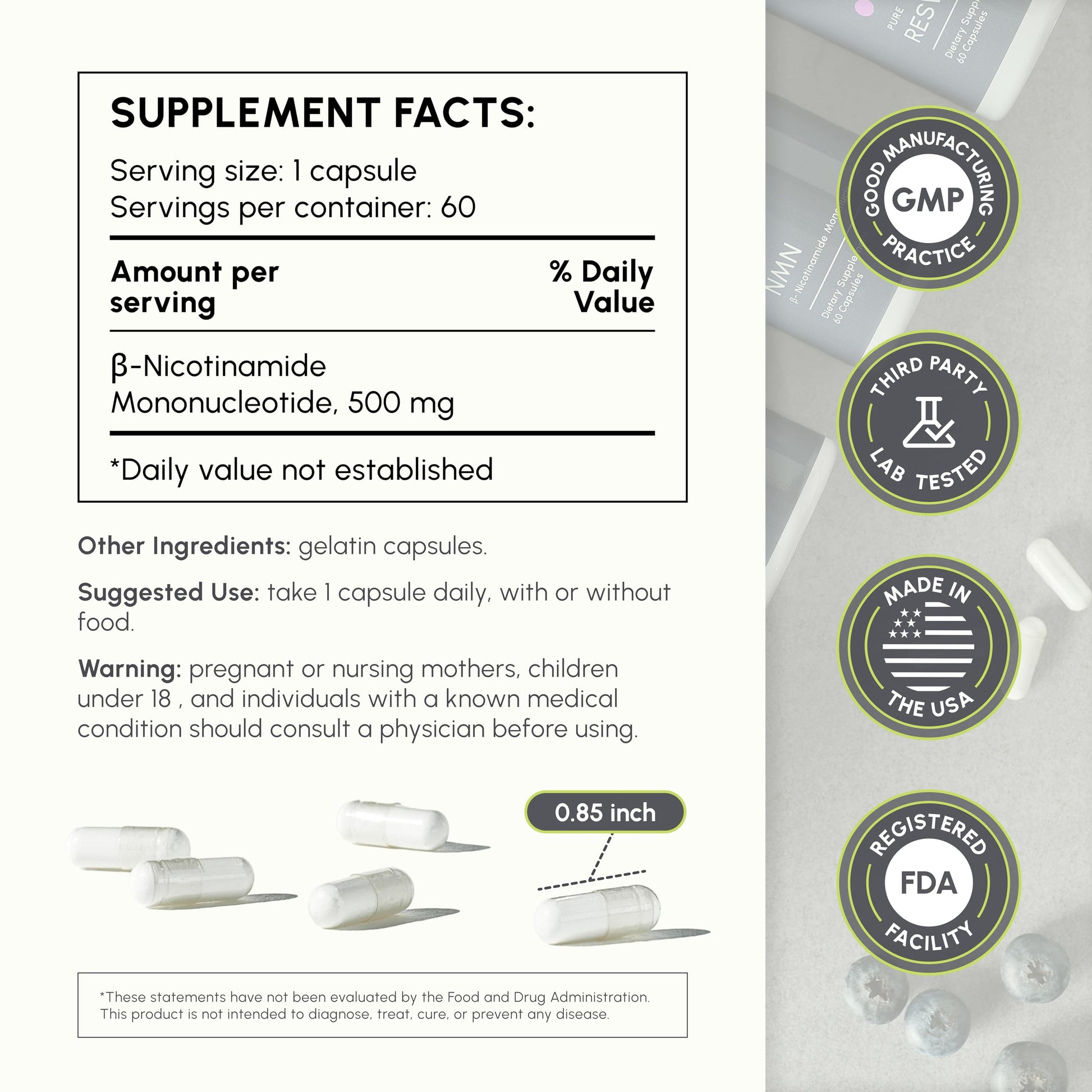 partiQlar NMN Supplement 500mg – Nicotinamide Mononucleotide NMN & Booster for Cellular Energy, Longevity & Healthy Aging – 2-Month Supply (60 Capsules) partiQlar buy supplements canada