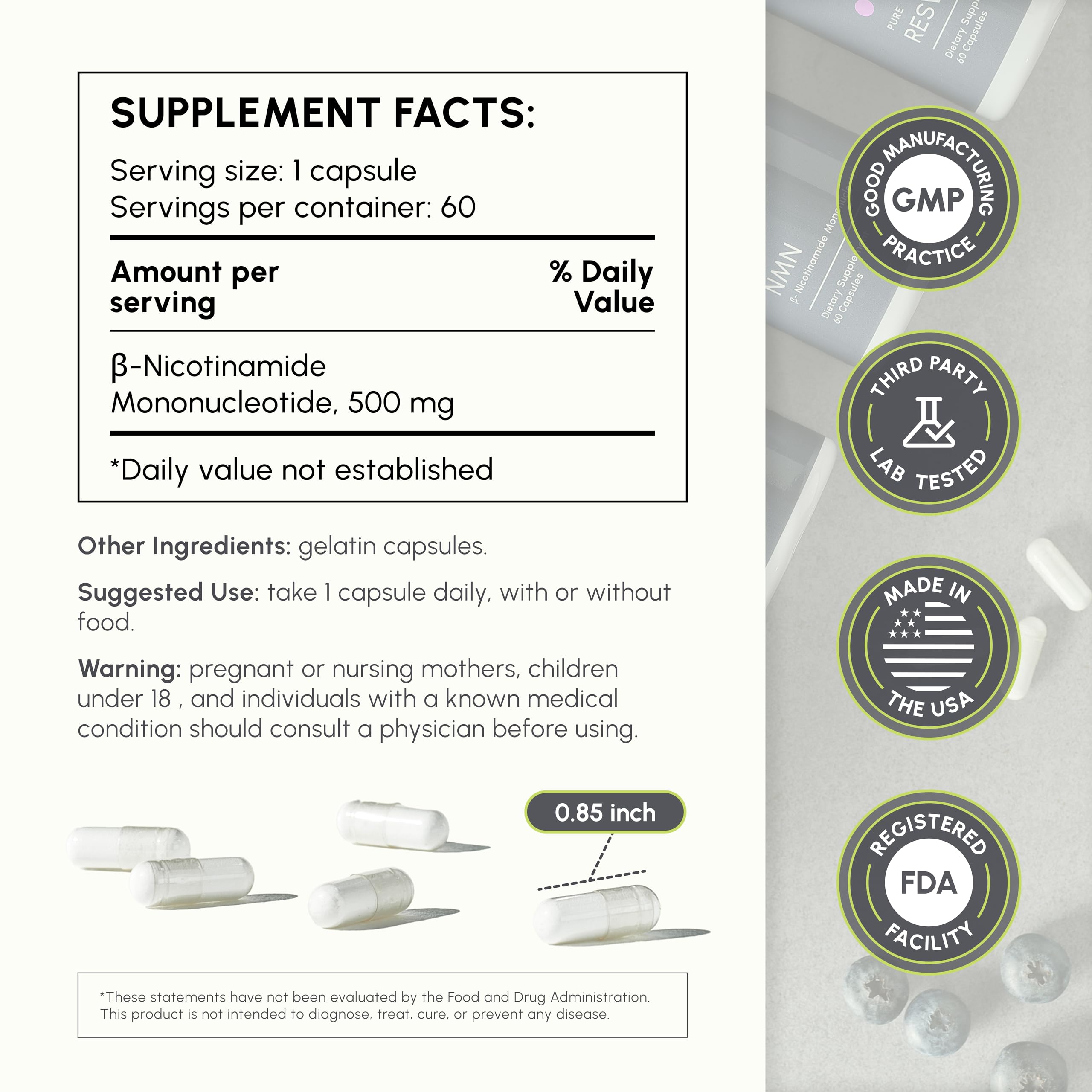 partiQlar NMN Supplement 500mg – Nicotinamide Mononucleotide NMN & Booster for Cellular Energy, Longevity & Healthy Aging – 2-Month Supply (60 Capsules) partiQlar buy supplements canada